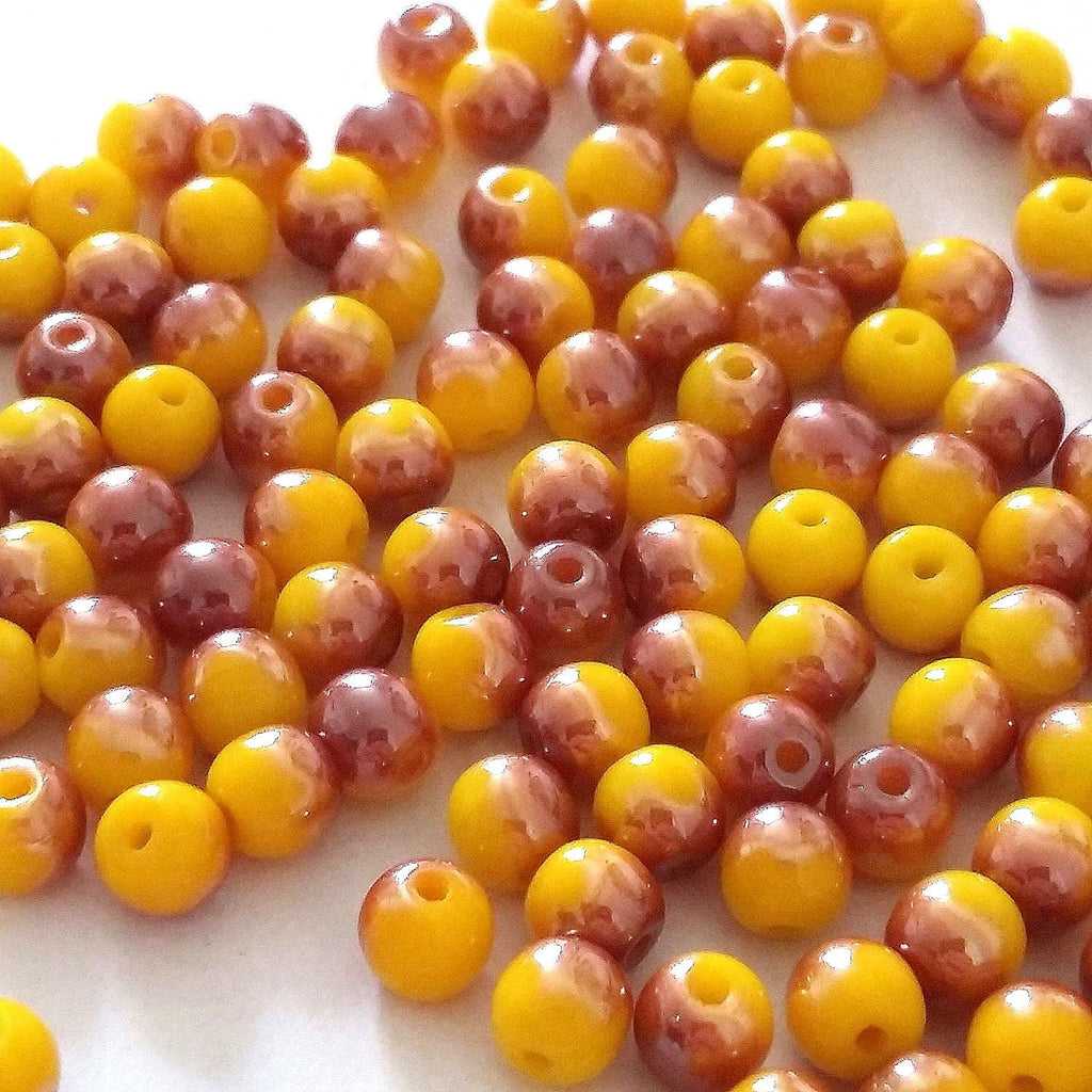 Copper & Yellow Czech Glass 4mm - 60pcs