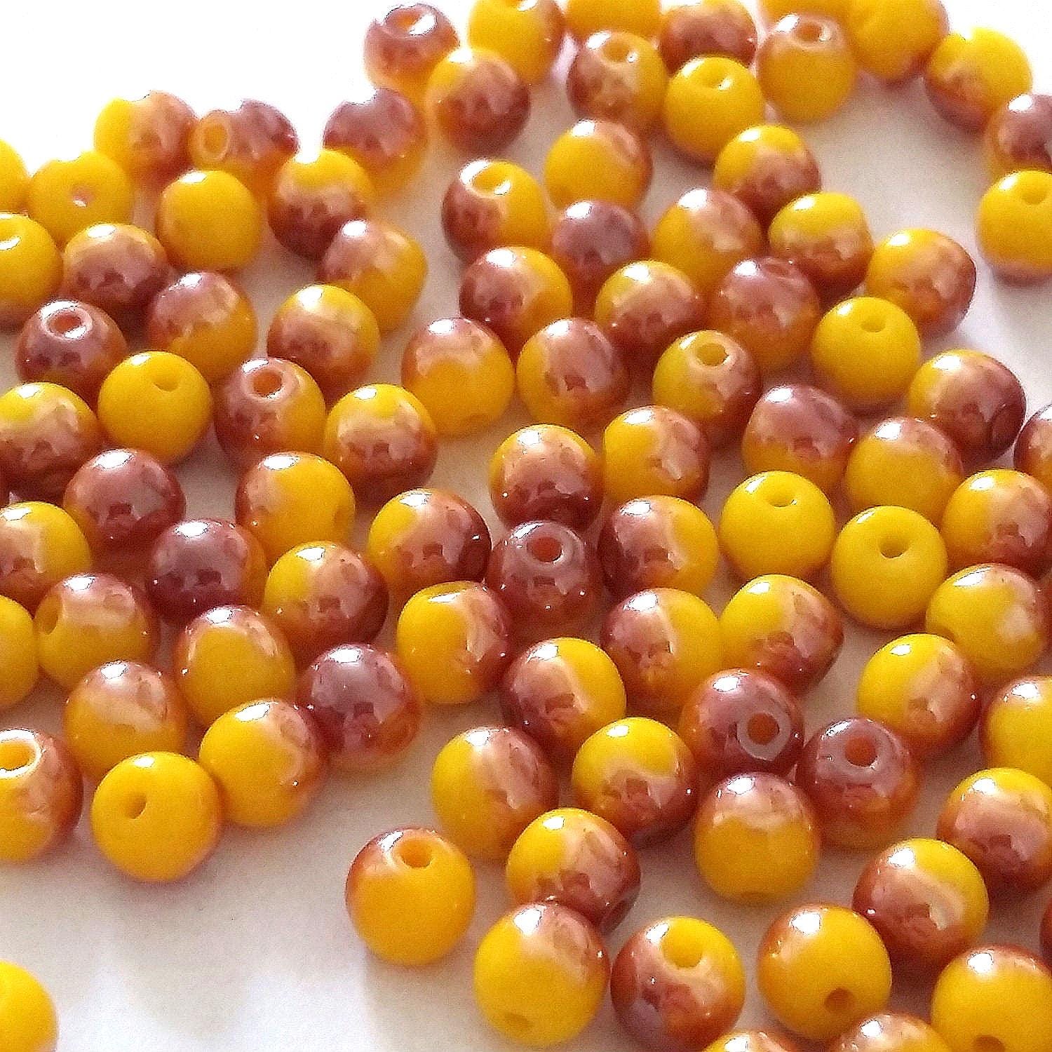 Copper & Yellow Czech Glass 4mm - 60pcs