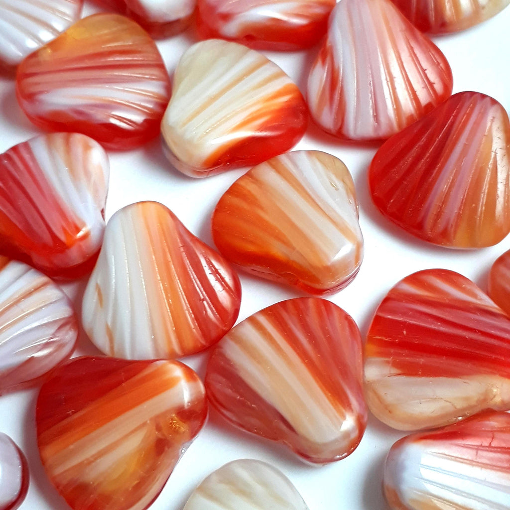 Red, Orange & White Czech Glass Shell 15mm - 6pcs