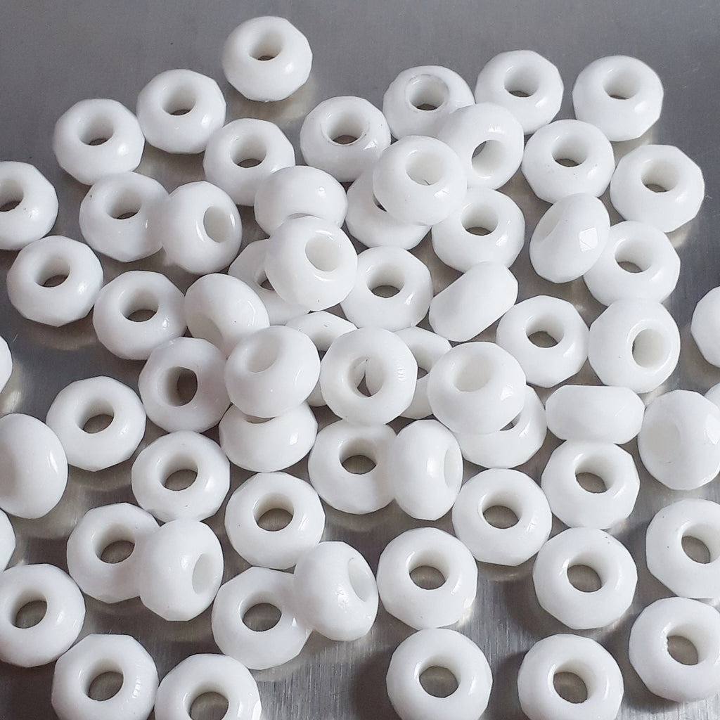 White Faceted Czech Glass Donut 9x6mm - 10pcs