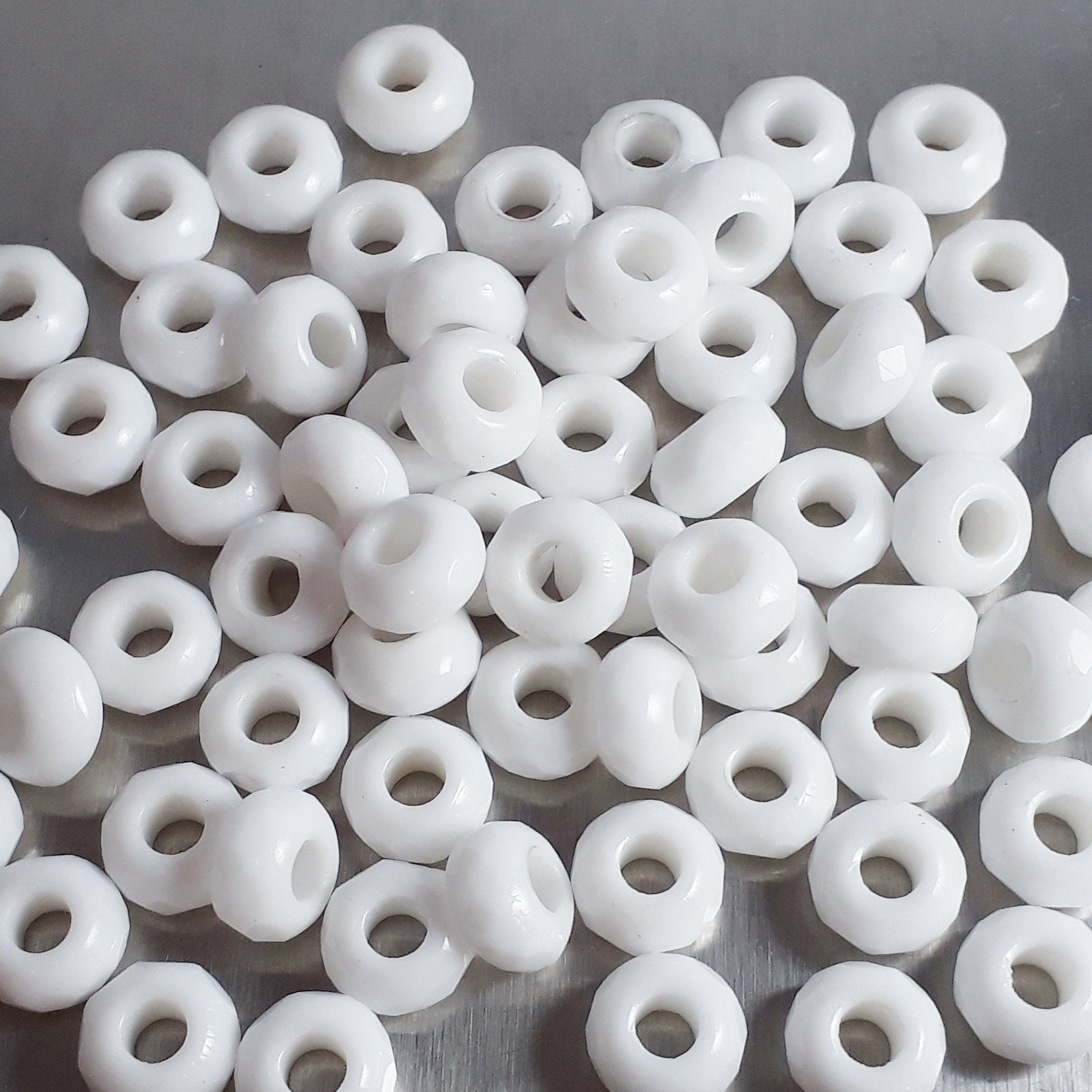 White Faceted Czech Glass Donut 9x6mm - 10pcs