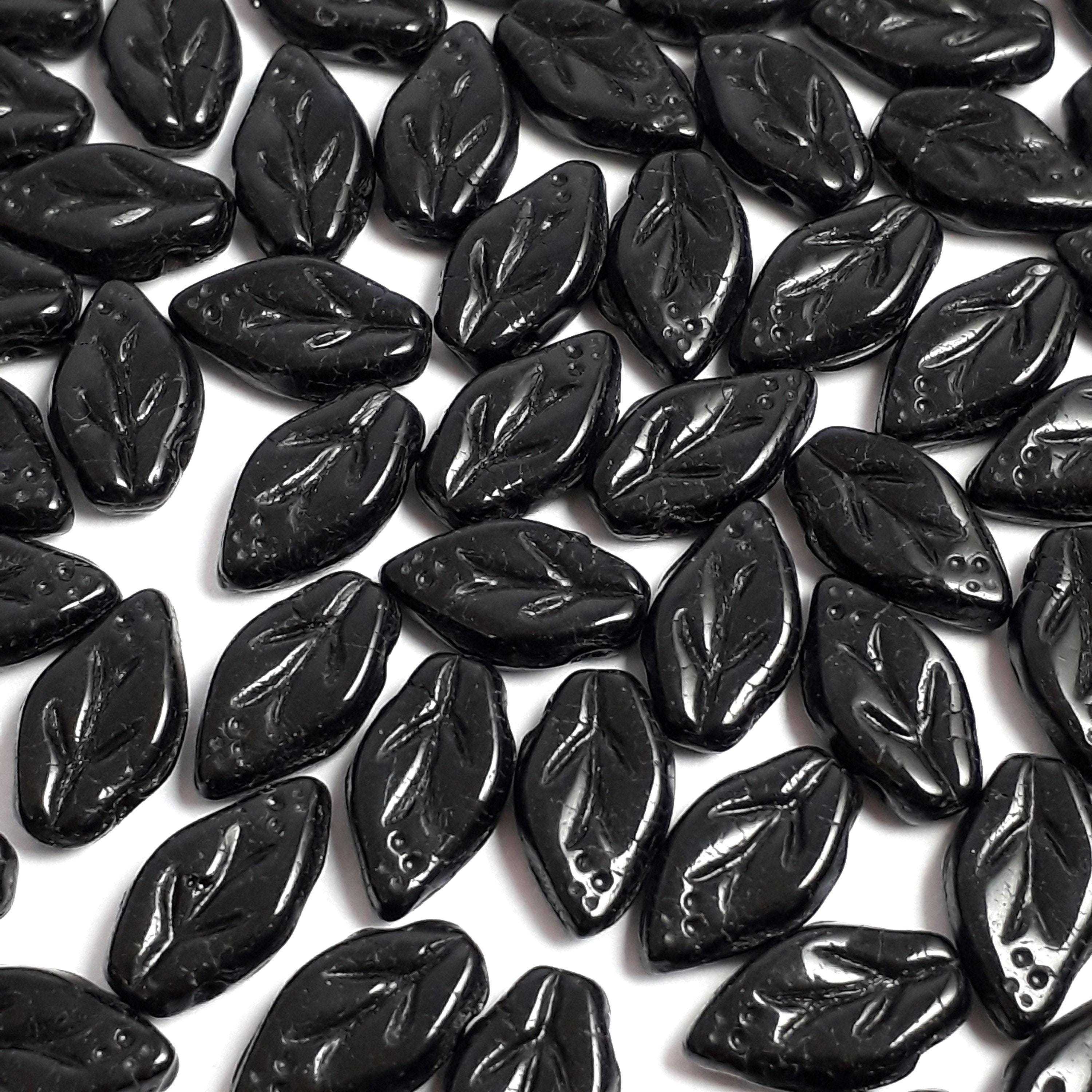 Opaque Black Czech Glass Leaf 10x6mm - 30pcs