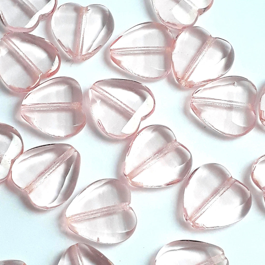 Light Pink Transparent Faceted Czech Glass Heart 12mm - 6pcs
