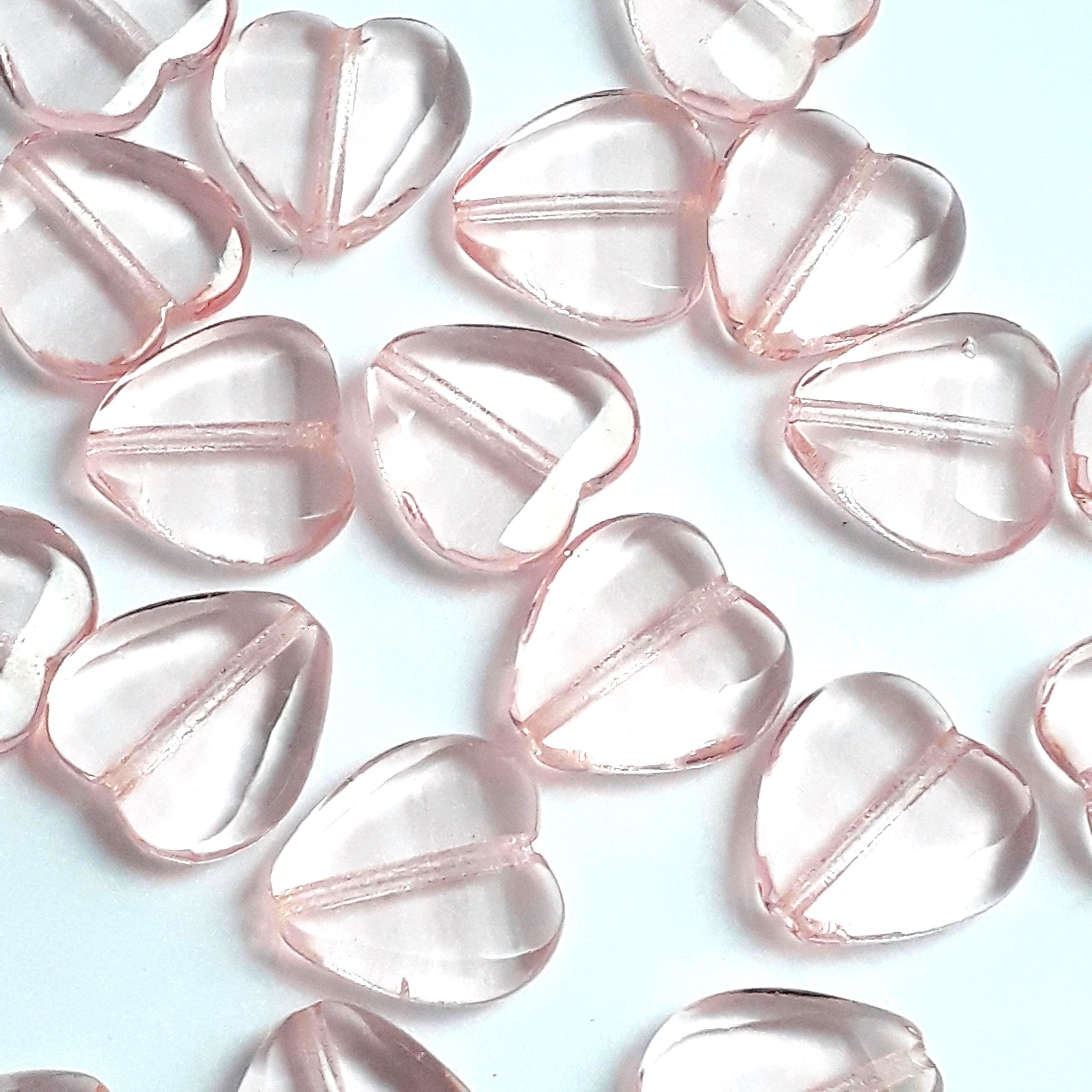 Light Pink Transparent Faceted Czech Glass Heart 12mm - 6pcs