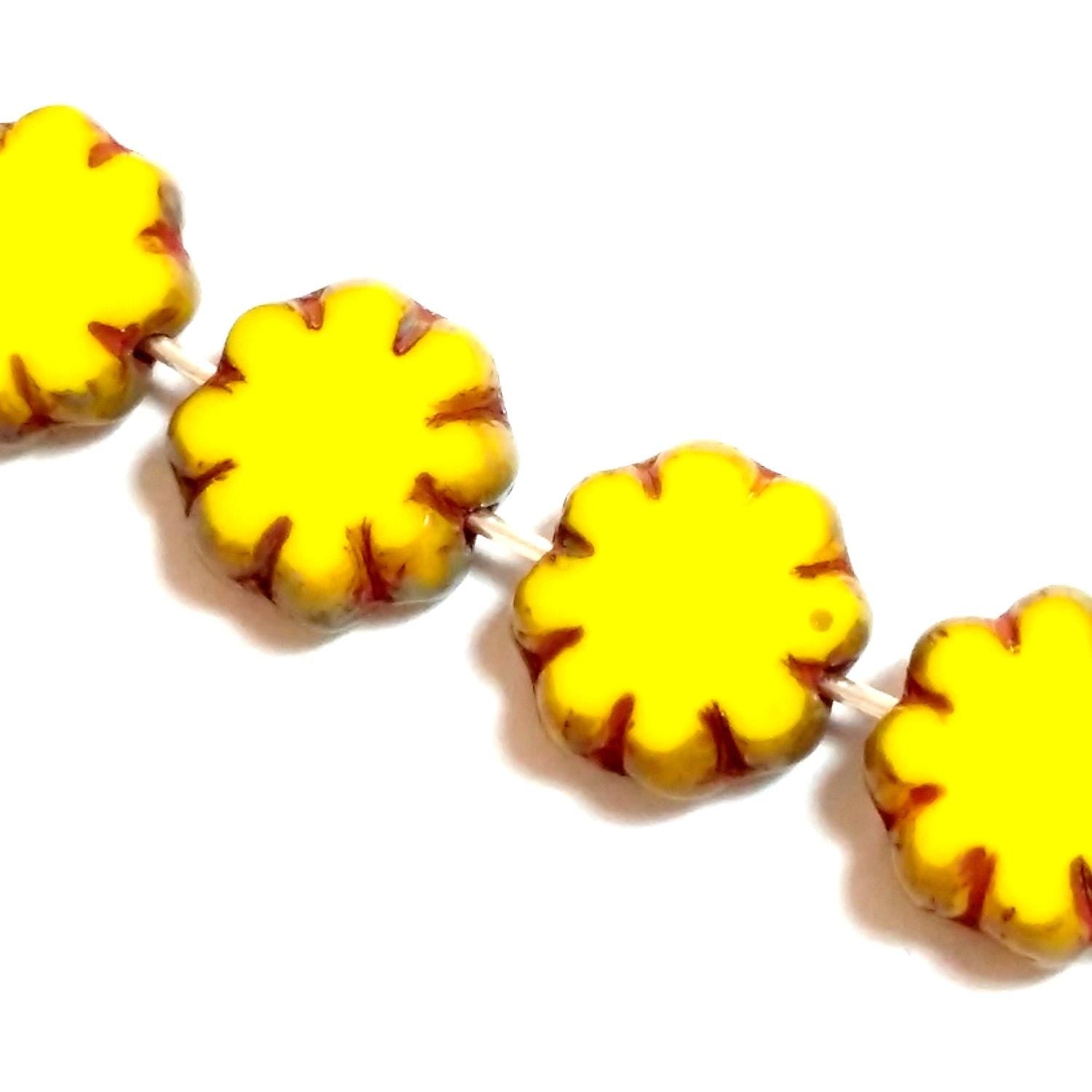 Yellow Table Cut Czech Glass Flower 9mm - 6pcs