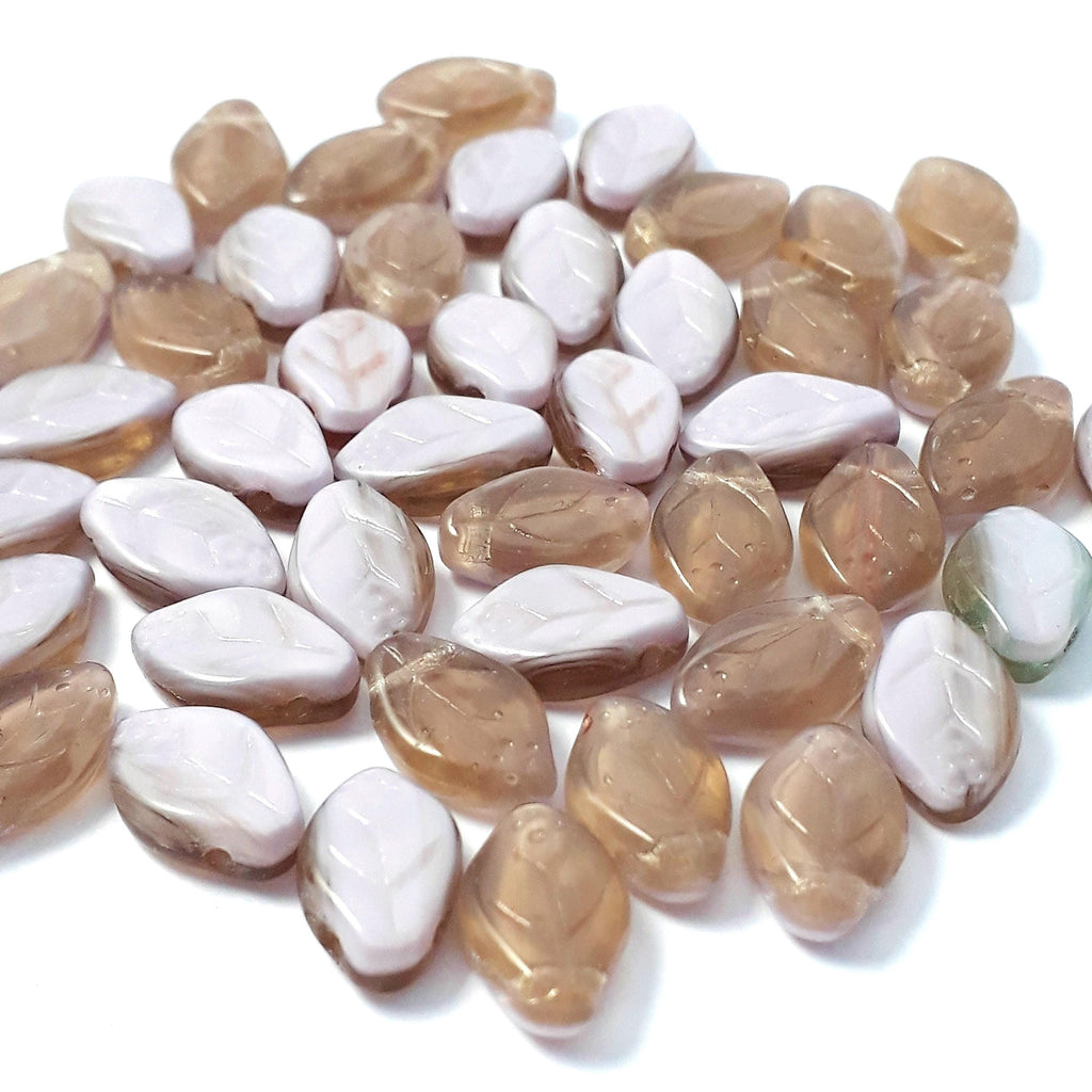 Pale Pink & Stone Rose Czech Glass Leaf 12x7mm - 20pcs