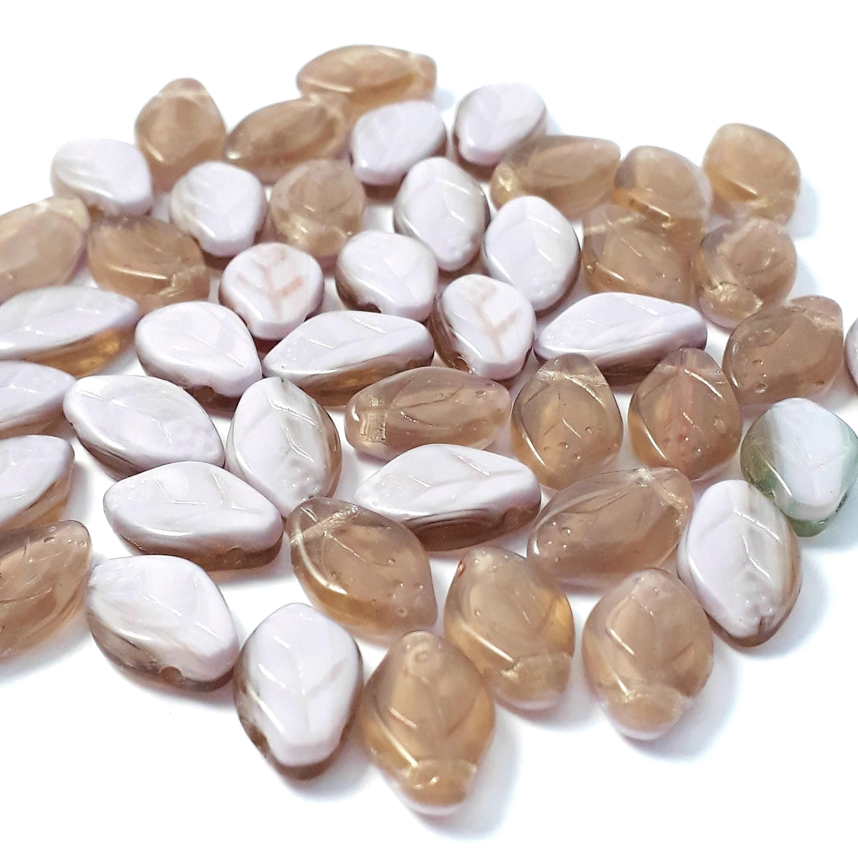 Pale Pink & Stone Rose Czech Glass Leaf 12x7mm - 20pcs
