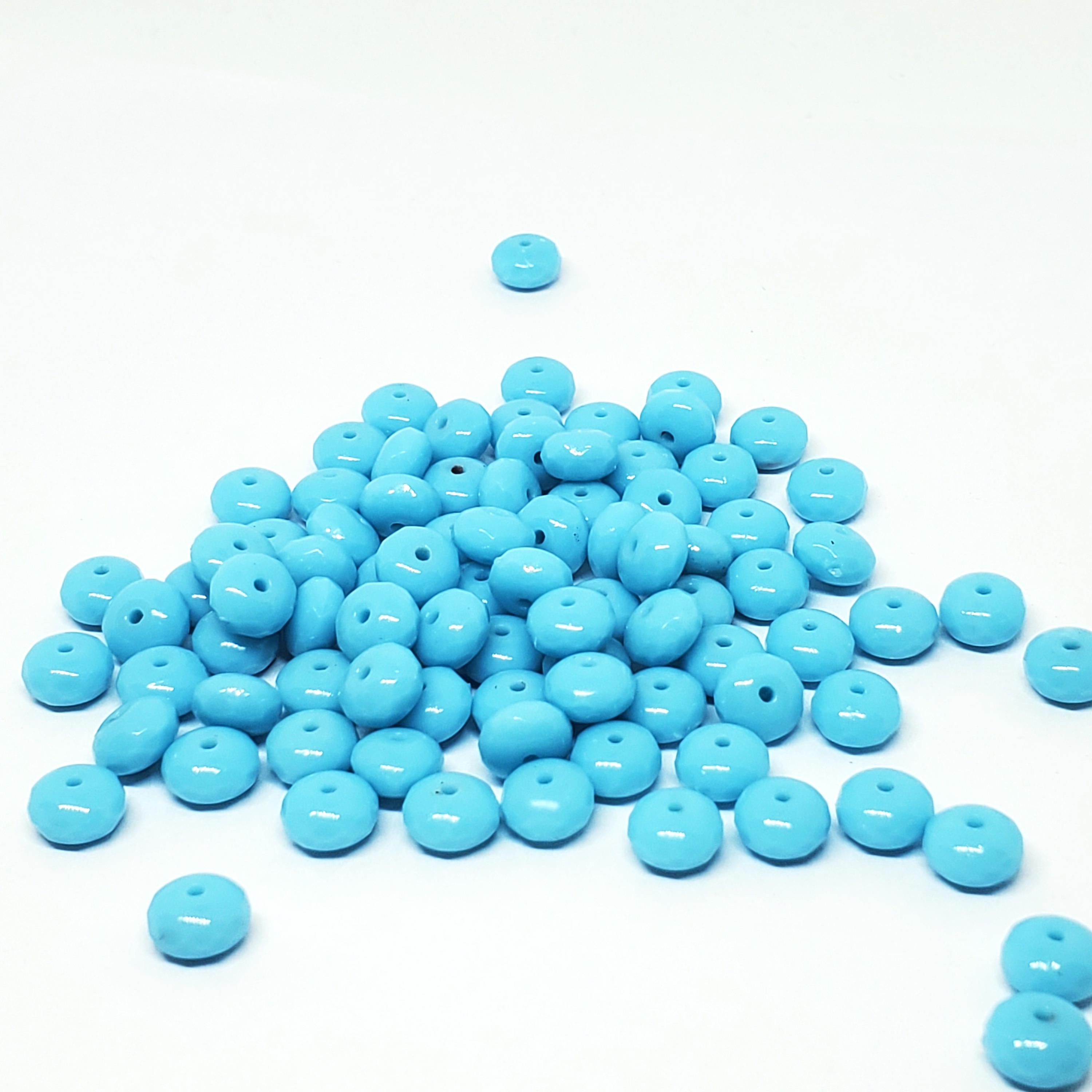 Light Blue Opaque Czech Glass Faceted Rondelle 4x7mm - 20pcs