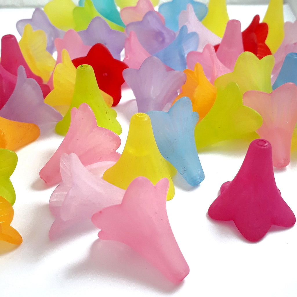 Frosted Acrylic Bell Flower Mixed Colour 22x21mm - 10pcs
