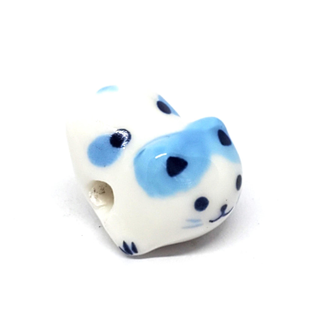 Chinese Cat Ceramic White & Blue 16x13mm - 1pc