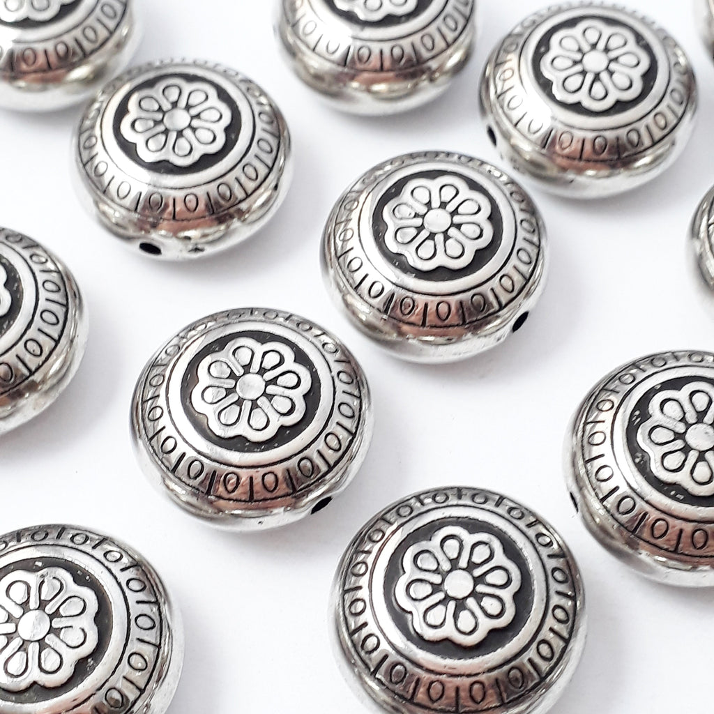 Antique Silver Plastic CCB Round Cushion 20mm - 5pcs