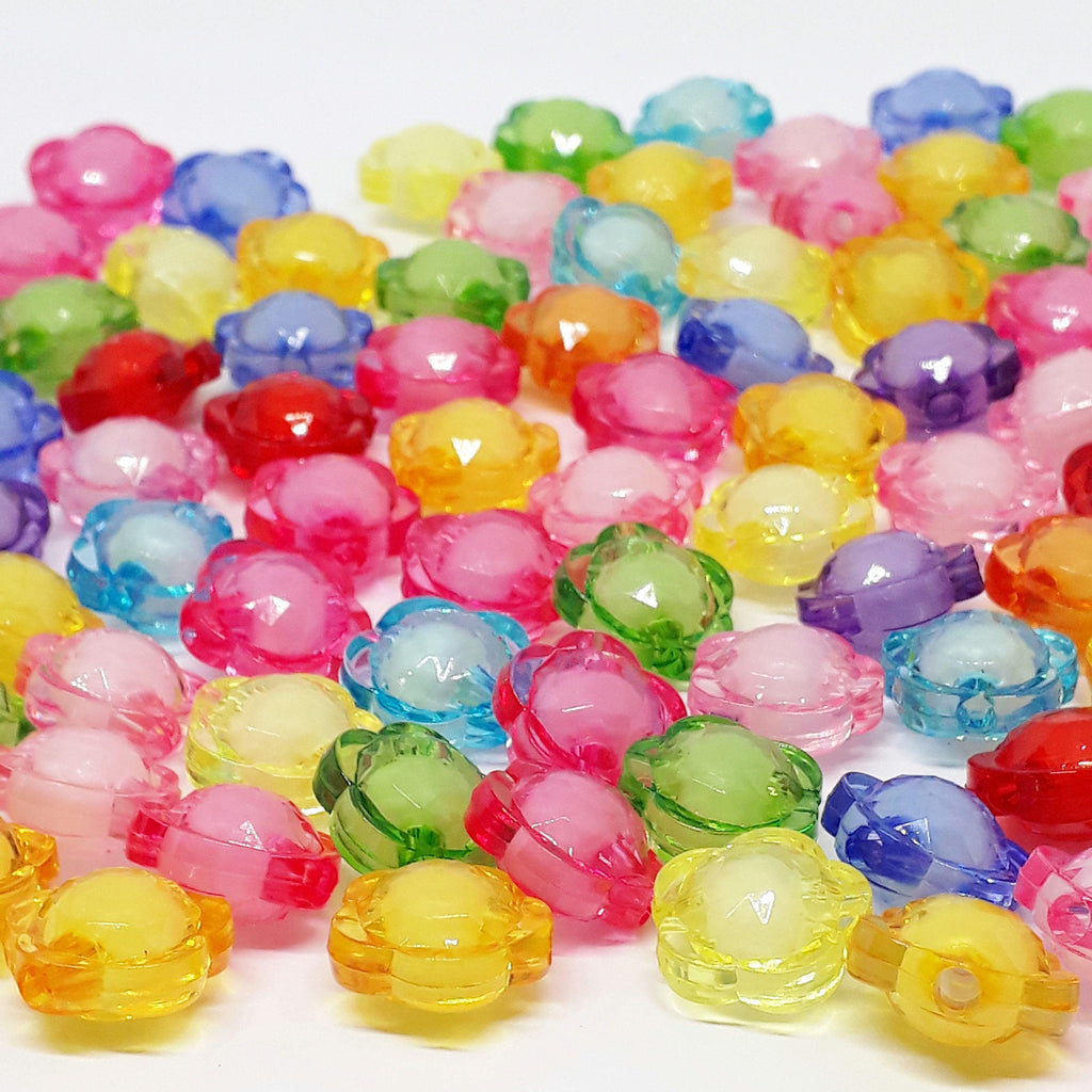 White-Centre Round Flower Acrylic Mixed Colour 12mm - 50pcs