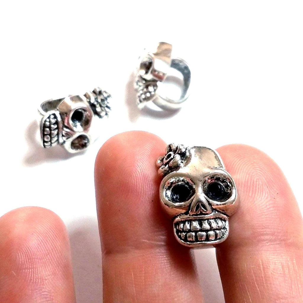 Silver Sugar Skull Large Hole Slider 20x13mm - 2pcs