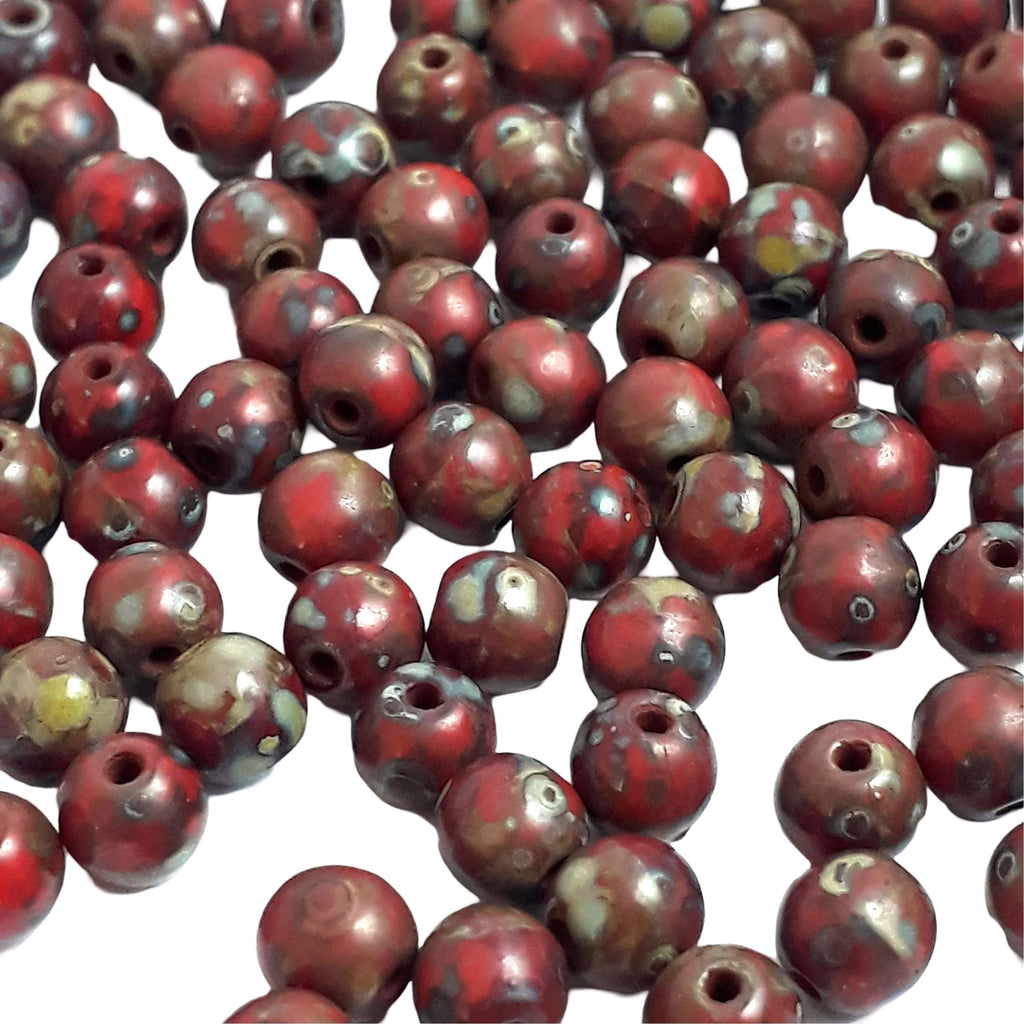 Red Picasso Czech Glass Round 4mm - 60pcs