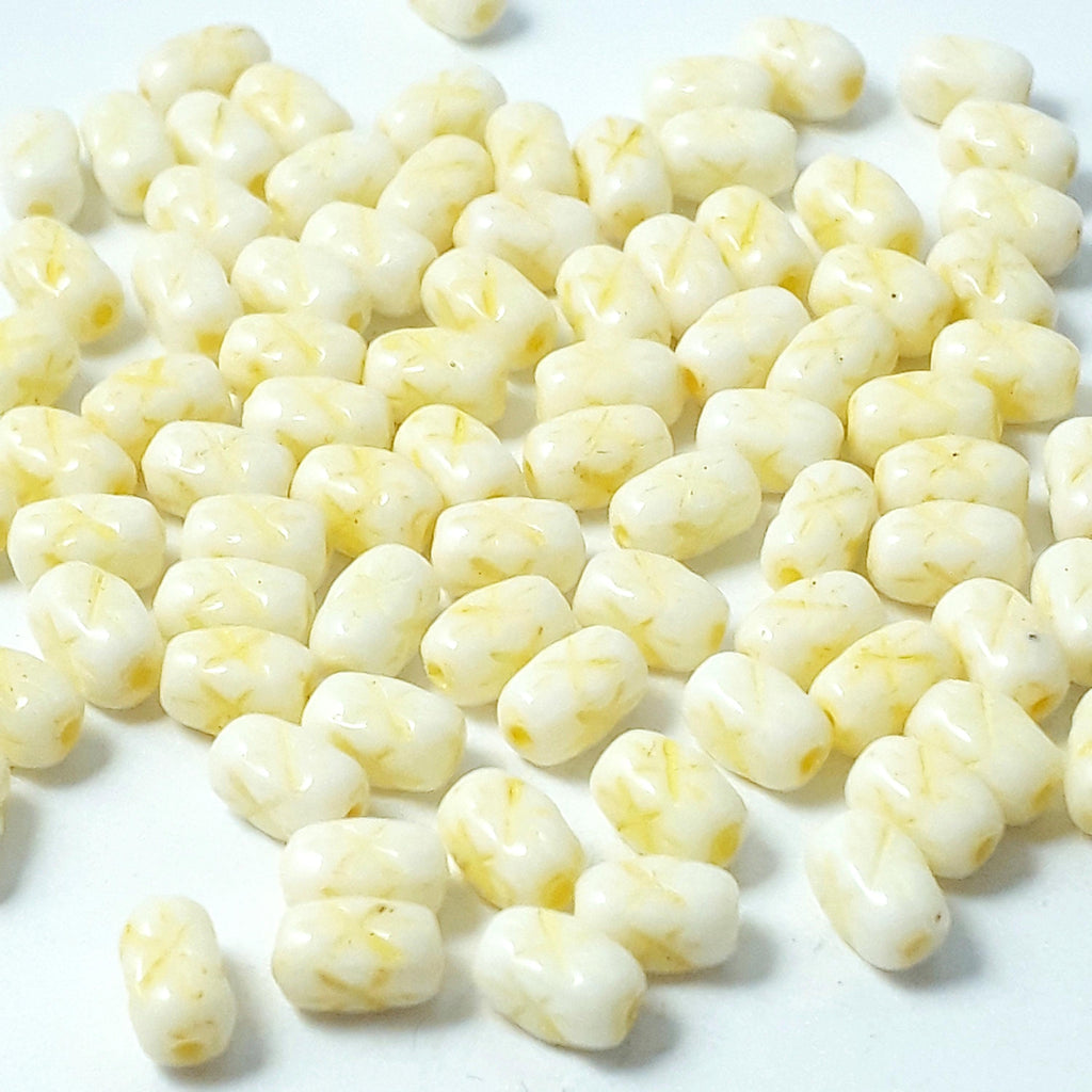 Yellow-Lined Star Czech Glass Tube 6x4mm - 30pcs