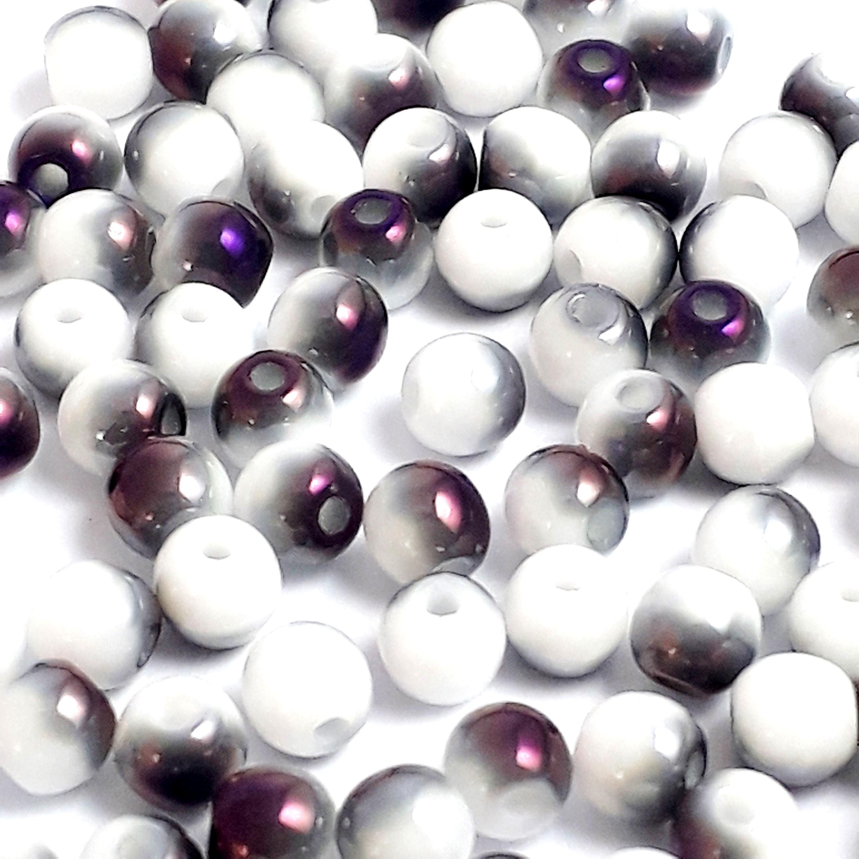 White & Metallic Purple Czech Glass Round Druk 3mm - 120pcs