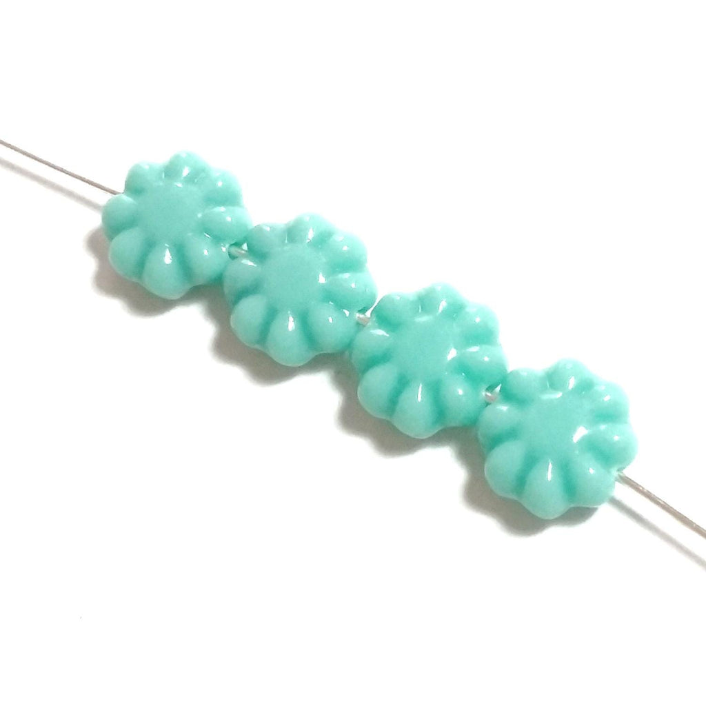 Turquoise Czech Glass Hawaiian Flower 9mm - 10pcs