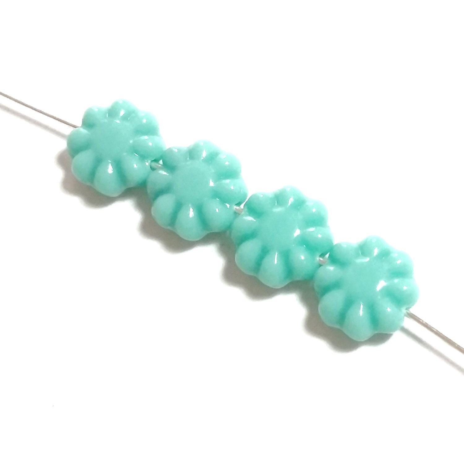 Turquoise Czech Glass Hawaiian Flower 9mm - 10pcs