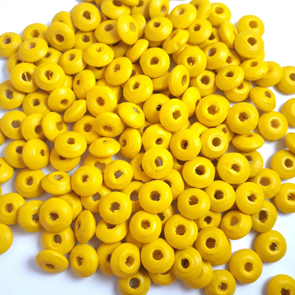 Yellow Wood Rondelle 10mm - 100pcs