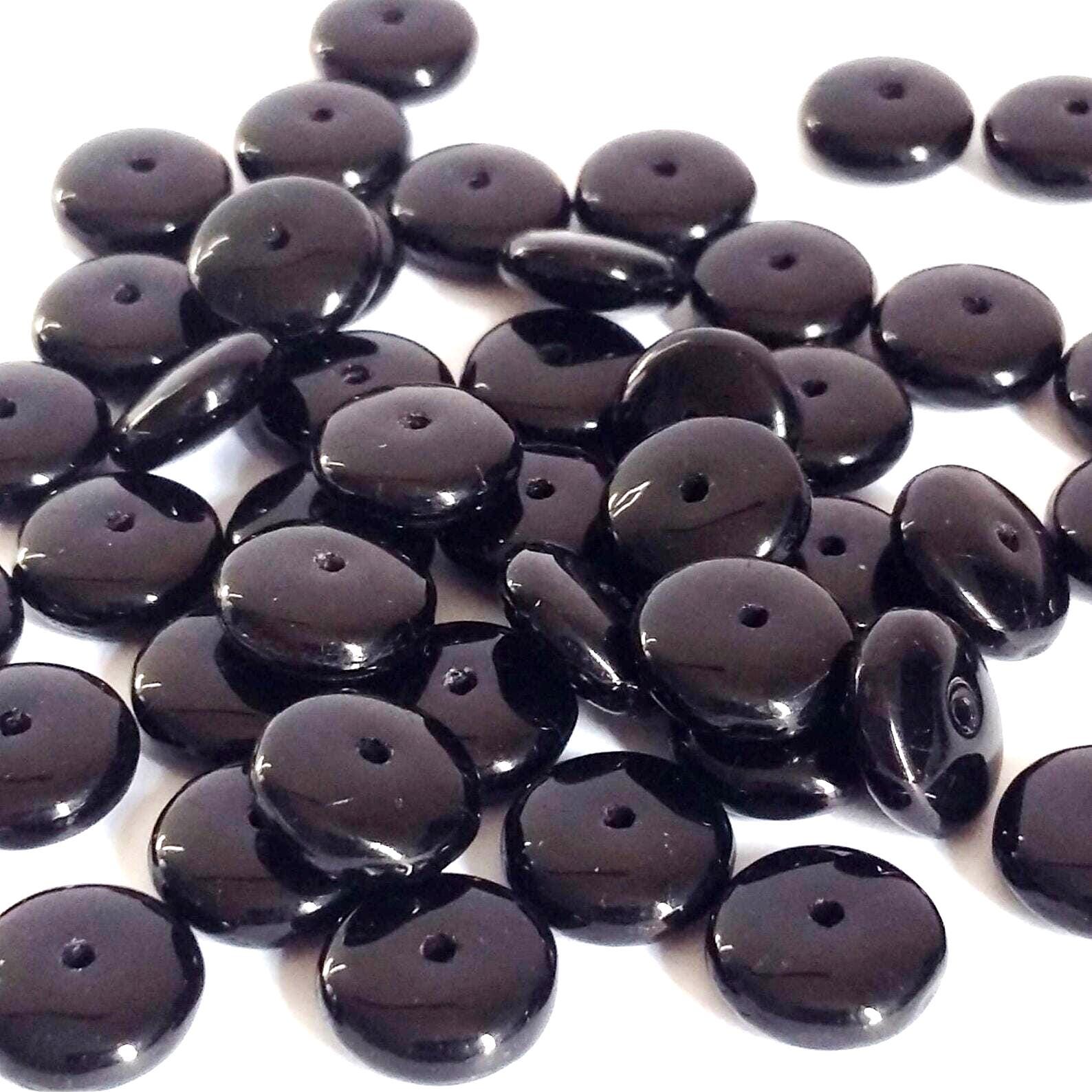 Black Czech Druk Pressed Glass Disc 8mm - 30pcs