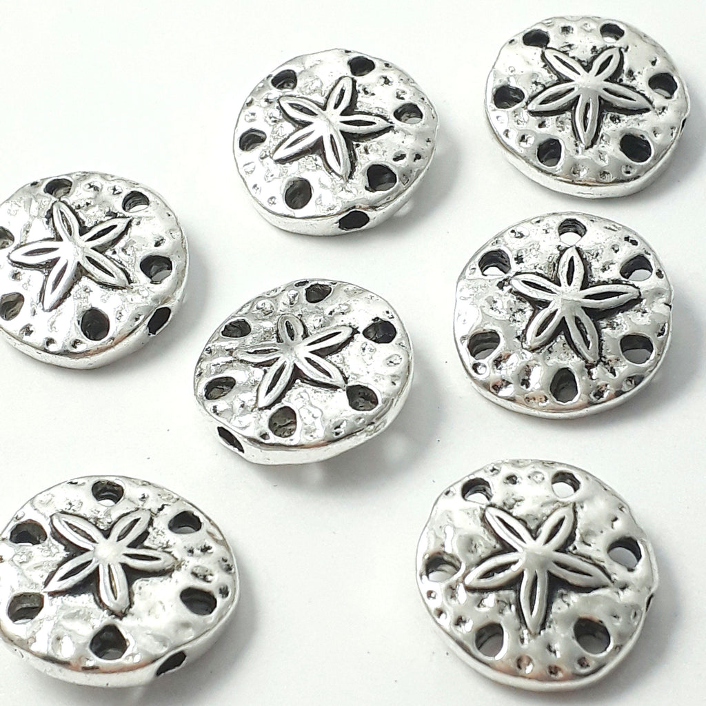 Starfish Hammered Round Antique Silver 15mm - 4pcs