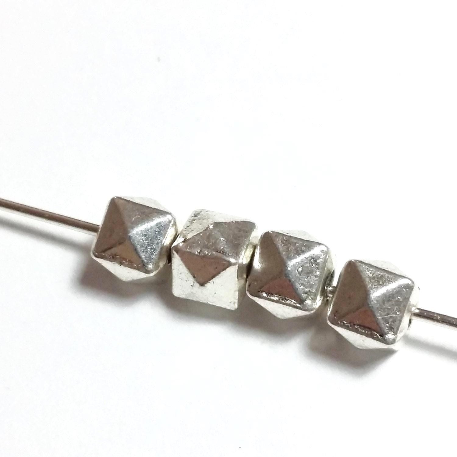 Faceted Silver Cube 5mm - 25pcs