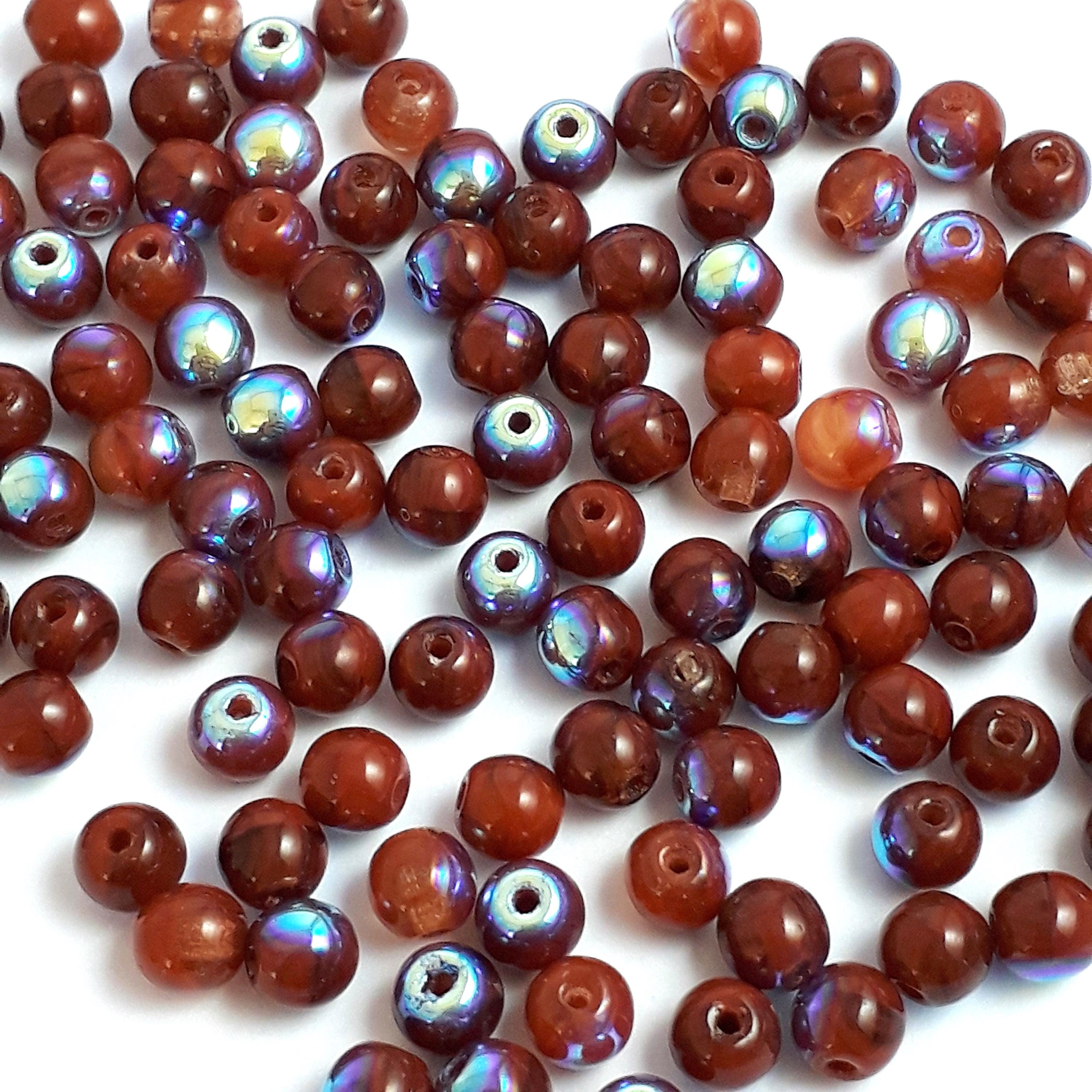 Orange, Caramel & Metallic Czech Glass Round Druk 4mm - 60pcs
