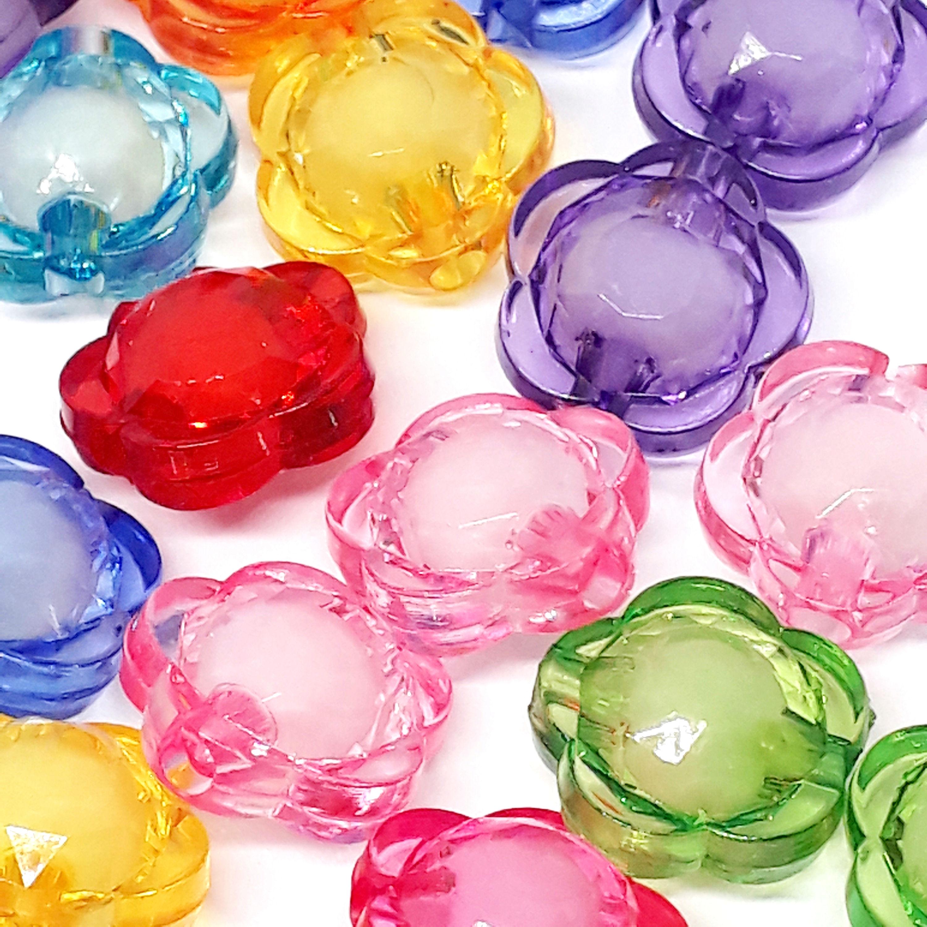 White-Centre Round Flower Acrylic Mixed Colour 12mm - 50pcs