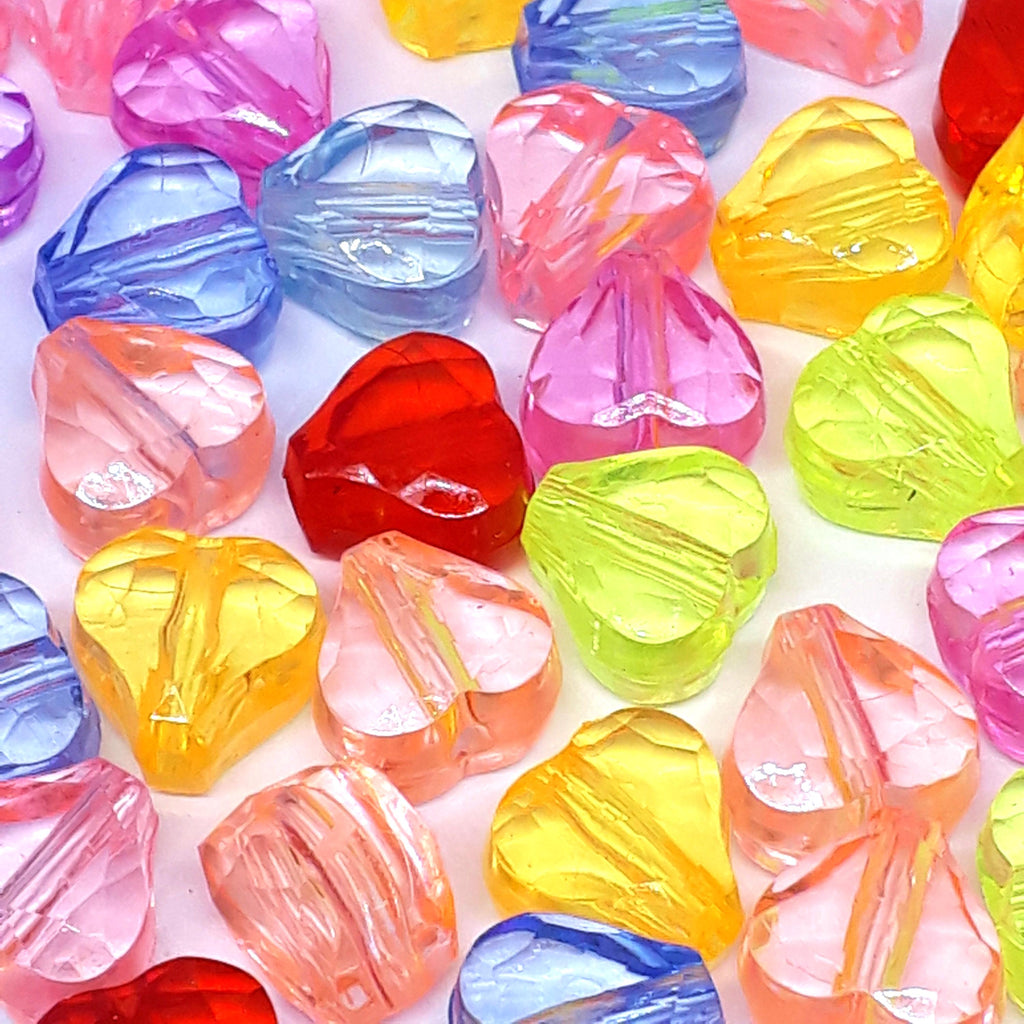 Chunky Faceted Heart Mixed Colour Acrylic 12x11mm - 50pcs