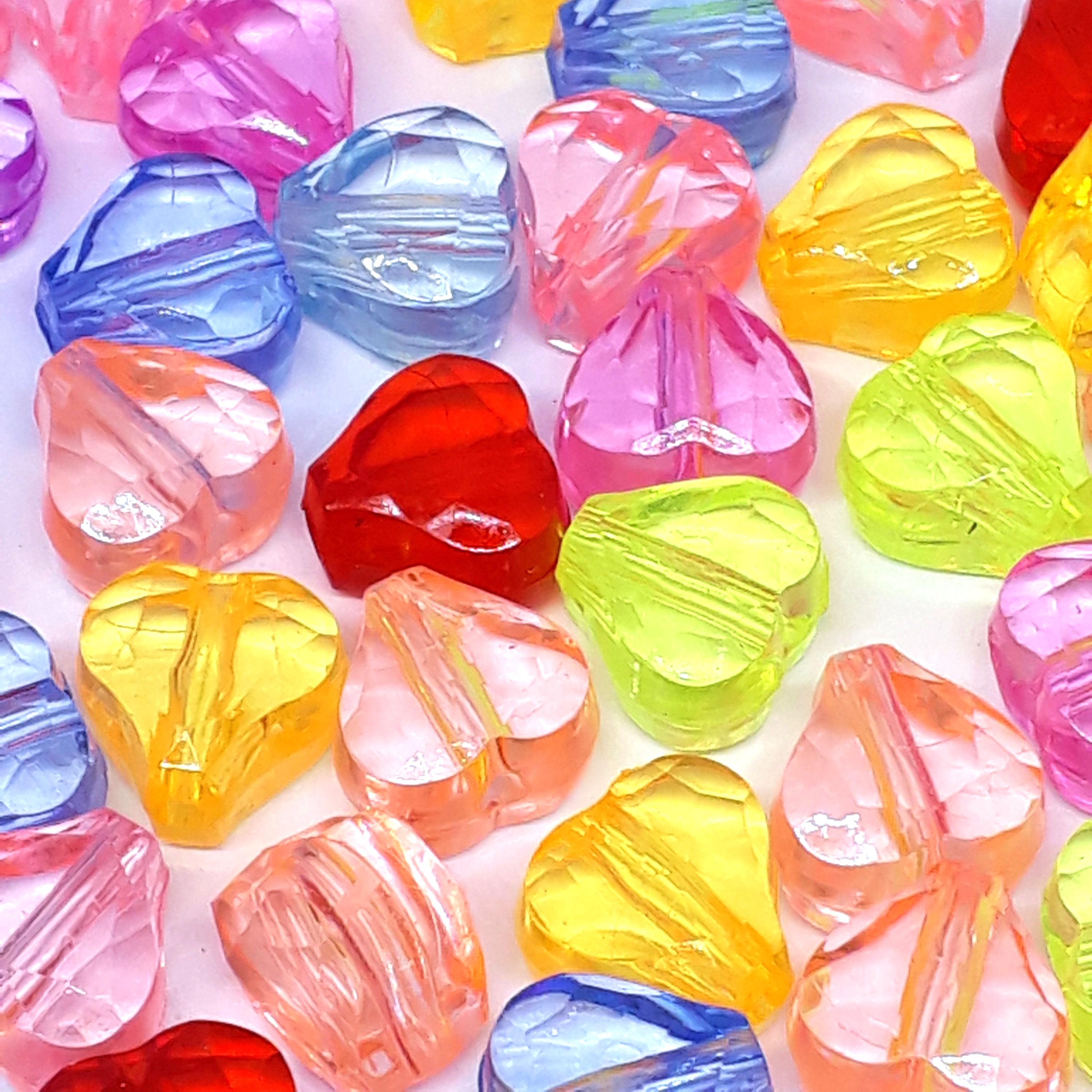Chunky Faceted Heart Mixed Colour Acrylic 12x11mm - 50pcs