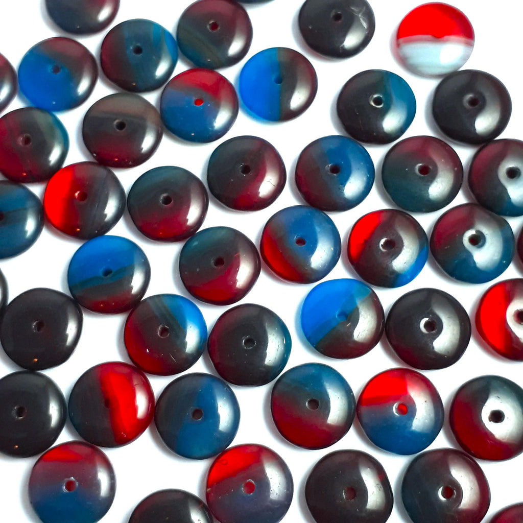 Red & Blue Czech Glass Disc 9mm - 20pcs