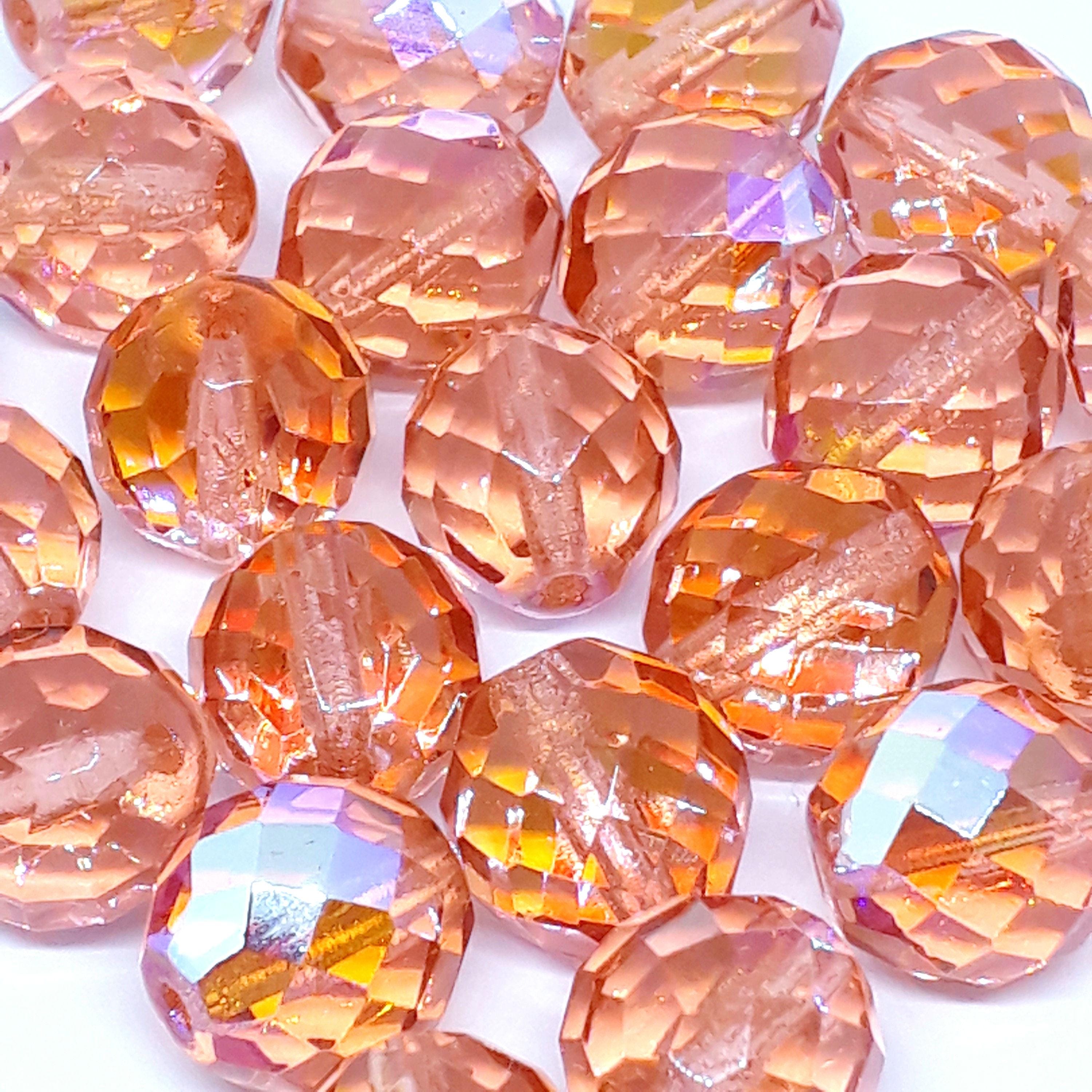 Dusty Rose AB Faceted Czech Glass Round 14x13mm - 4pcs