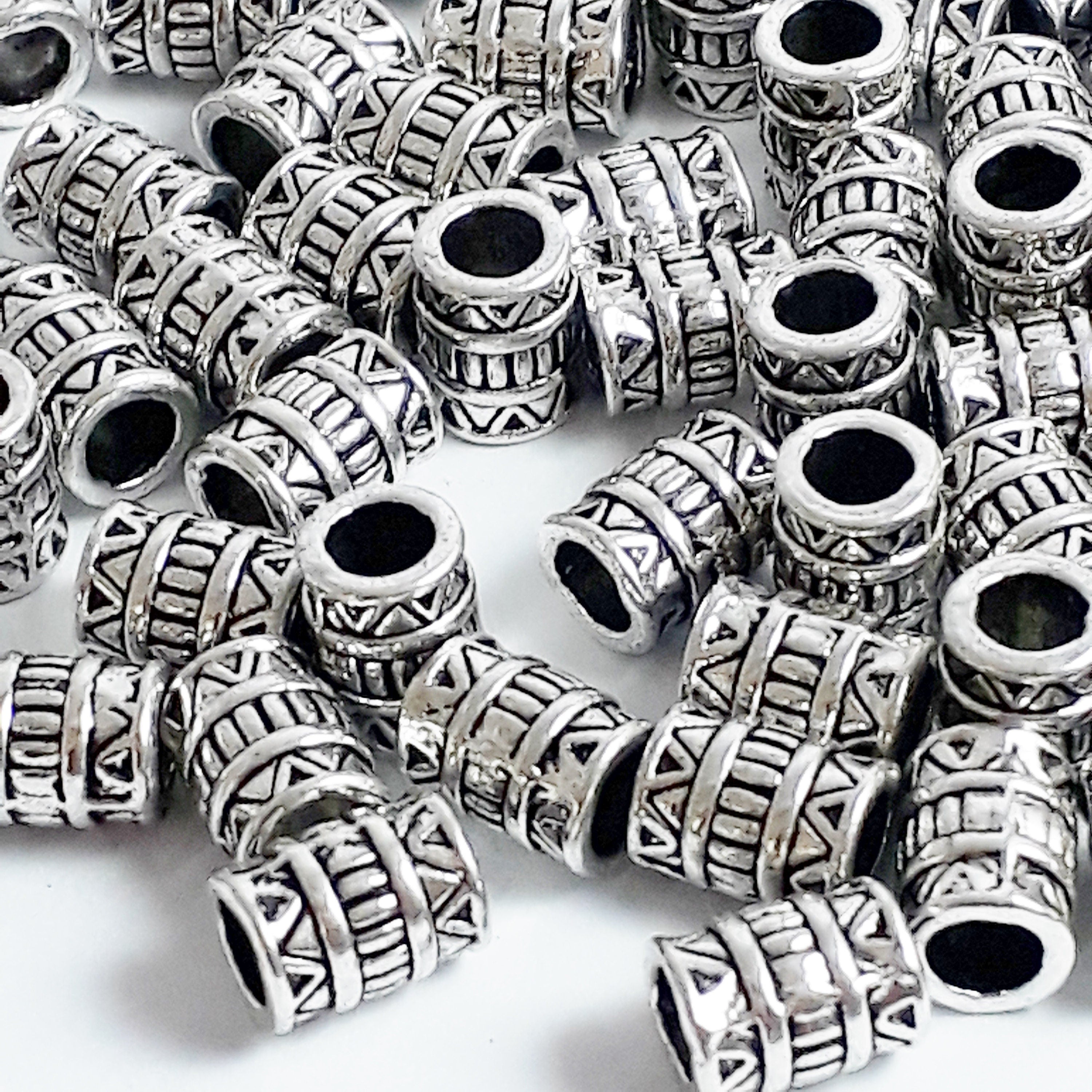 African Patterned Tube Antique Silver 7x5mm - 20pcs