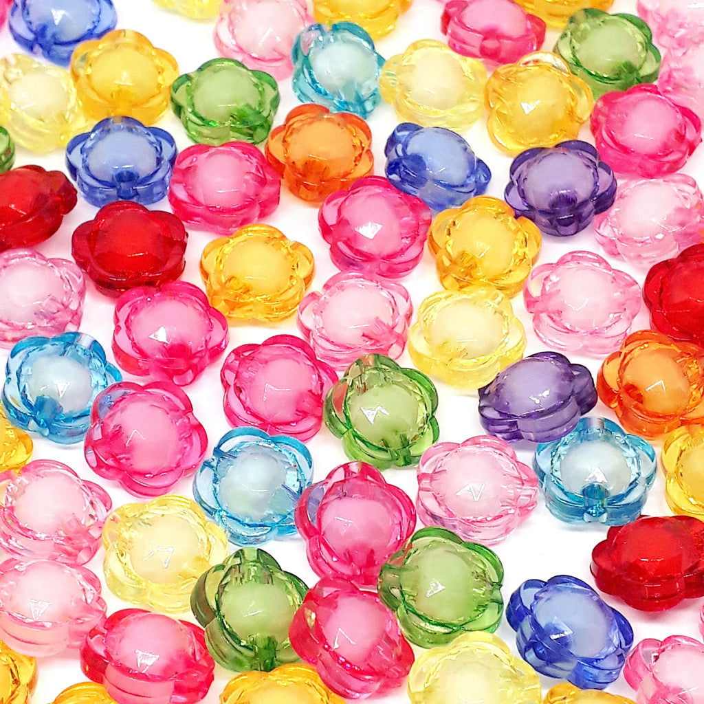 White-Centre Round Flower Acrylic Mixed Colour 12mm - 50pcs