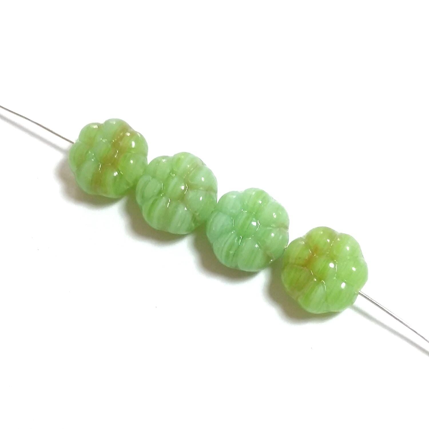 Hawaiian Flower Green & Brown Czech Glass 12mm - 10pcs