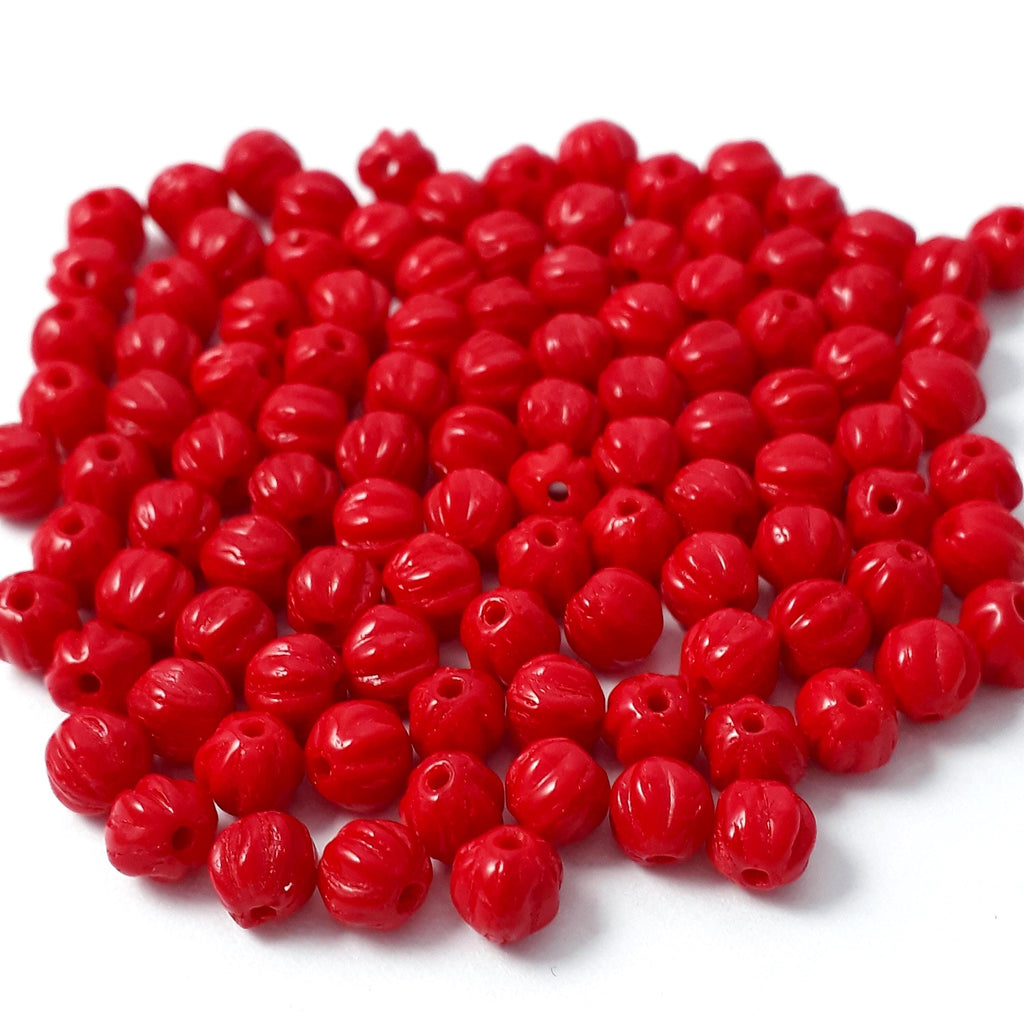 Red Opaque Czech Glass Round Fluted 4mm - 40pcs