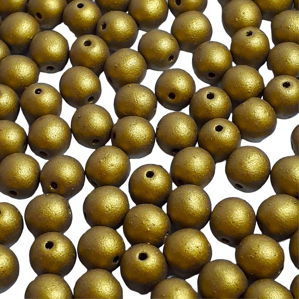 Metallic Greenish Gold Czech Glass Round 6mm - 30pcs