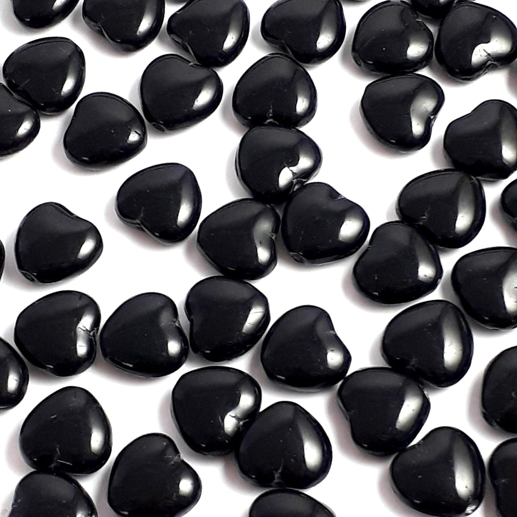 Opaque Black Czech Glass Heart 8mm - 30pcs