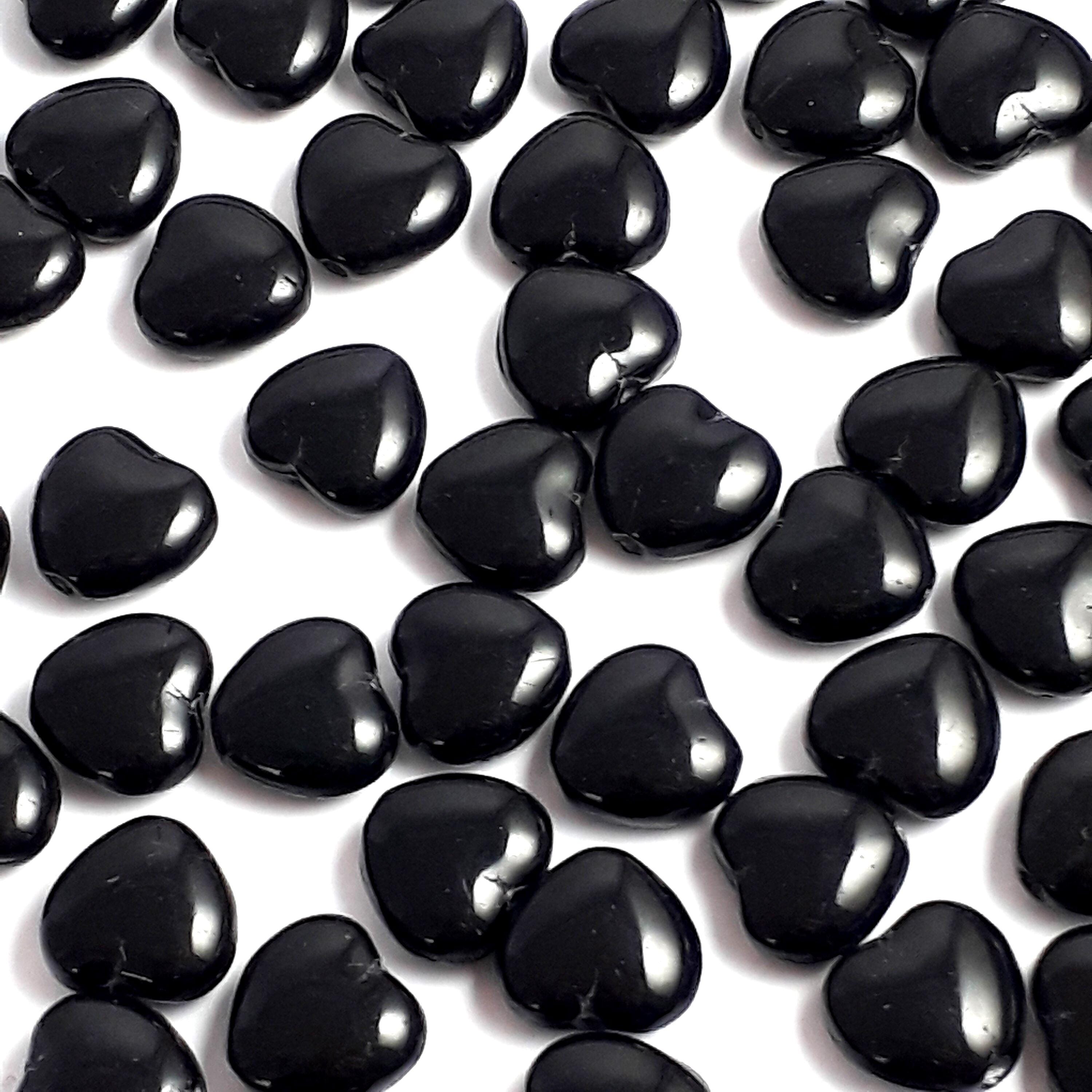 Opaque Black Czech Glass Heart 8mm - 30pcs