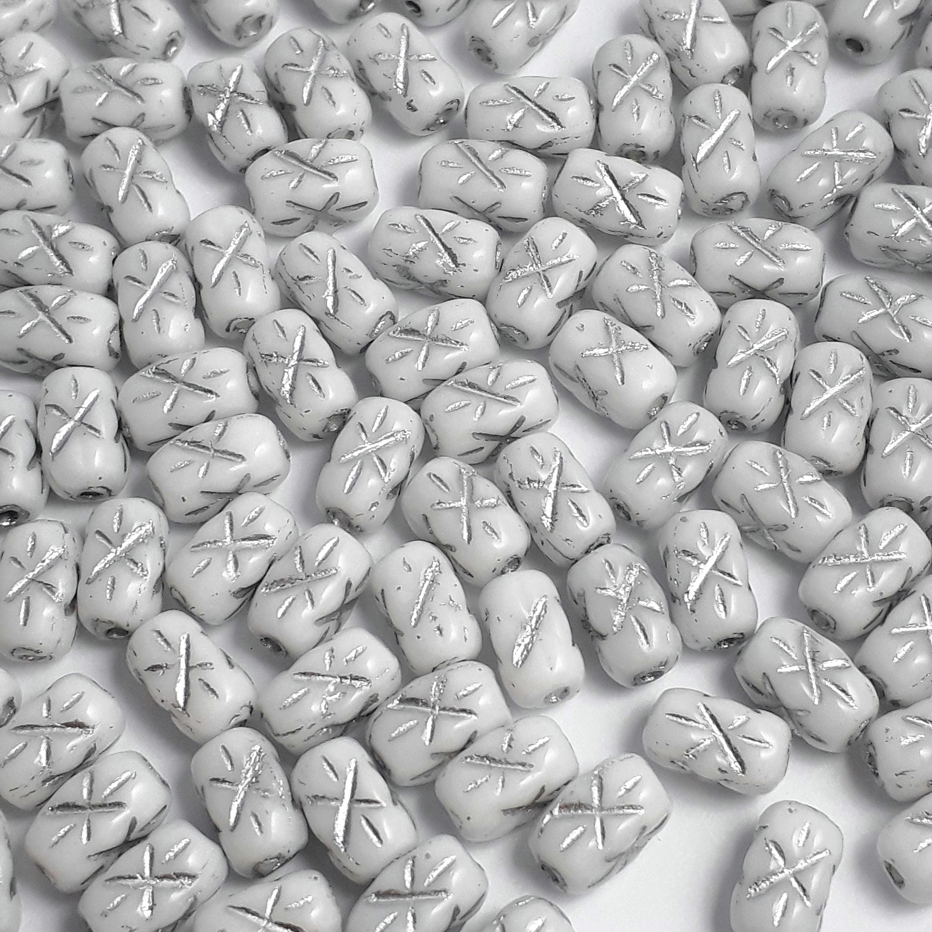 White & Silver-Lined Star Czech Glass Tube 6x4mm - 30pcs