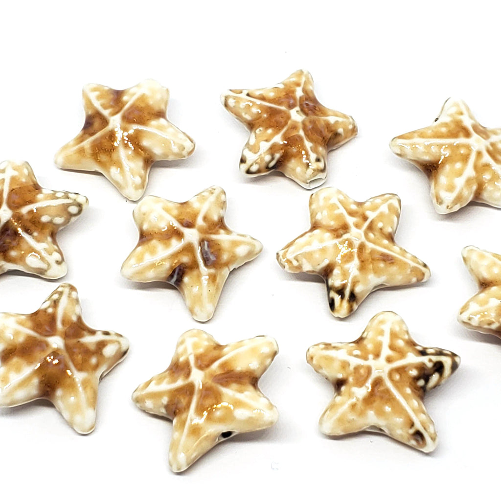Light Brown Starfish Glazed Ceramic 22mm - 2pcs