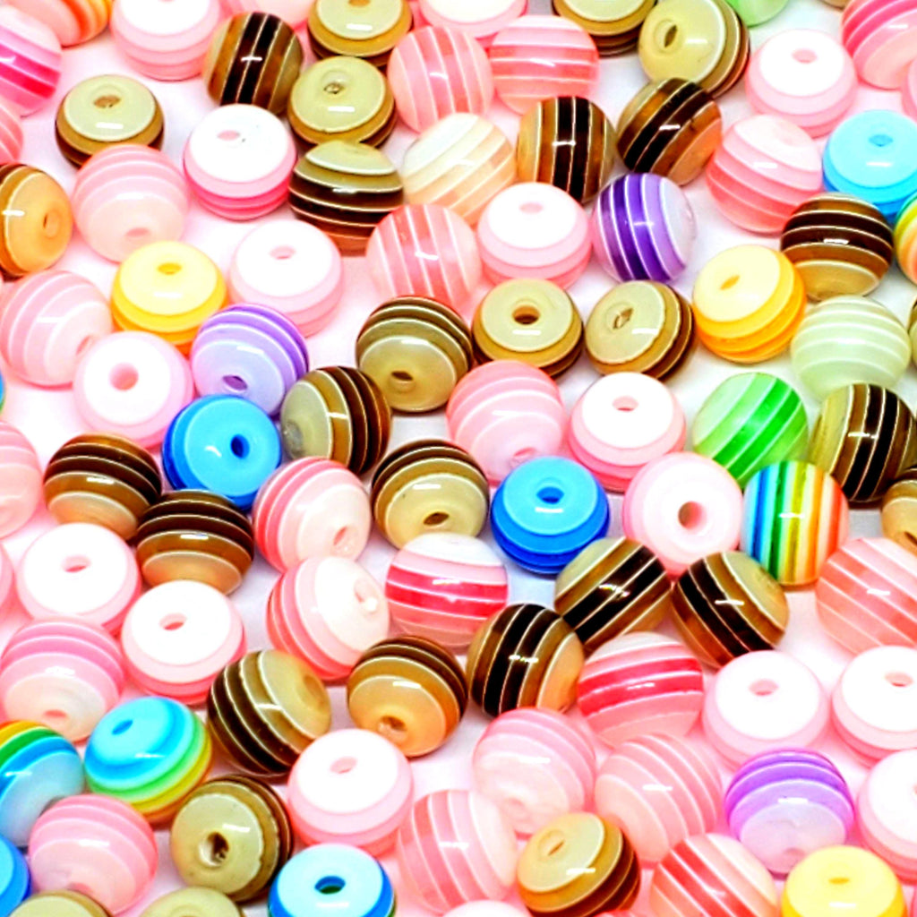 Striped Mixed Colour Resin Round 6mm - 50pcs