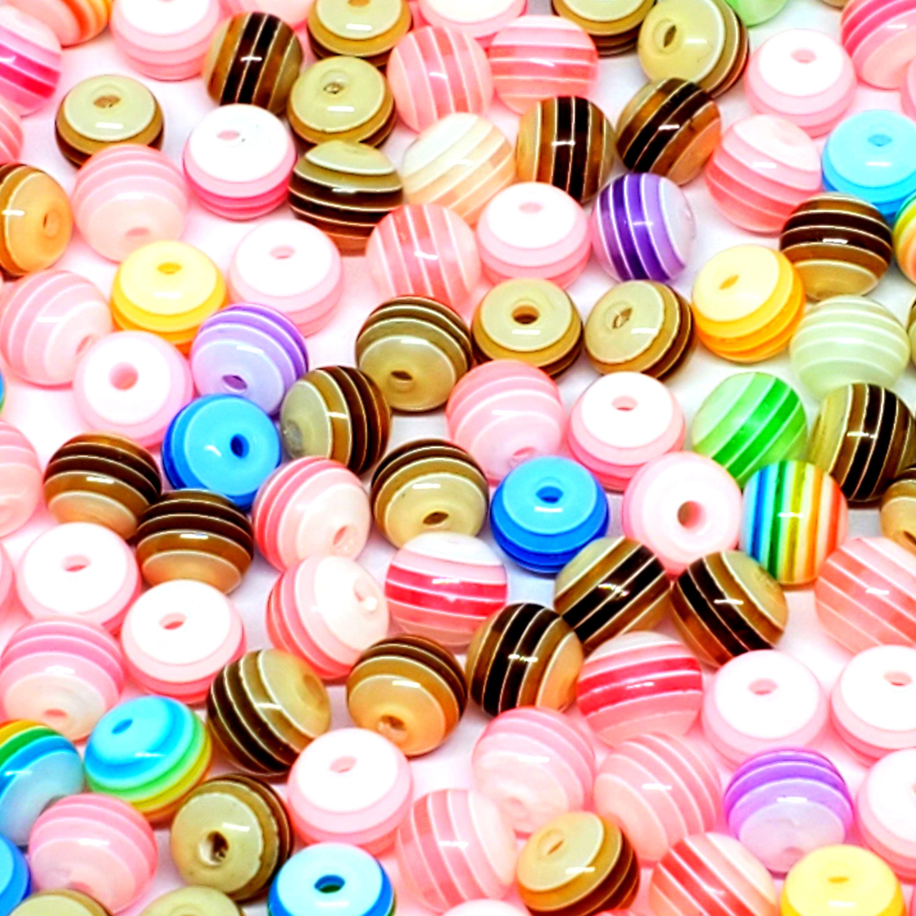 Striped Mixed Colour Resin Round 6mm - 50pcs