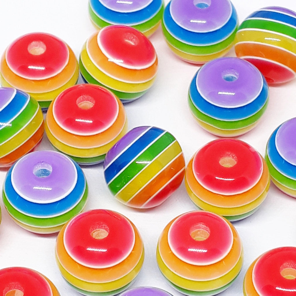 Rainbow Striped Acrylic Round 10mm - 20pcs