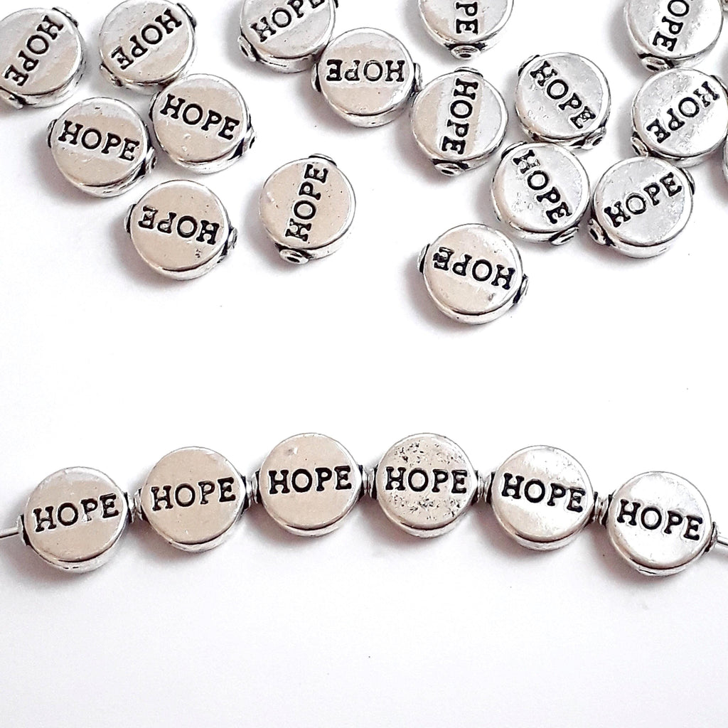 'Hope' Round Antique Silver 10x9mm - 10pcs