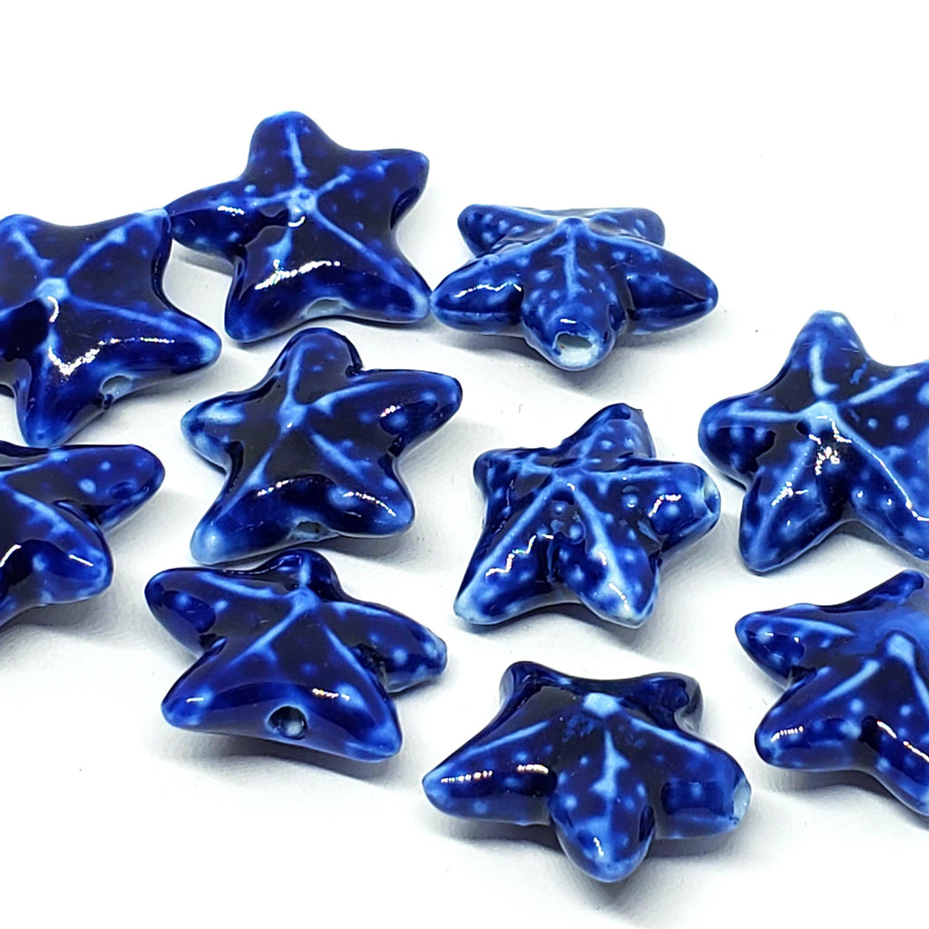 Blue Starfish Glazed Ceramic 22mm - 2pcs