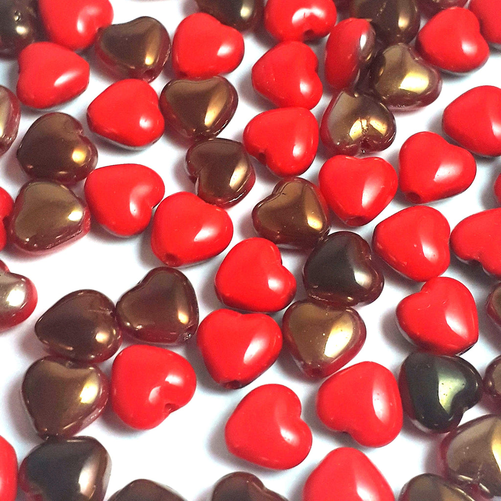 Small Red & Bronze Czech Glass Heart 6mm - 20pcs