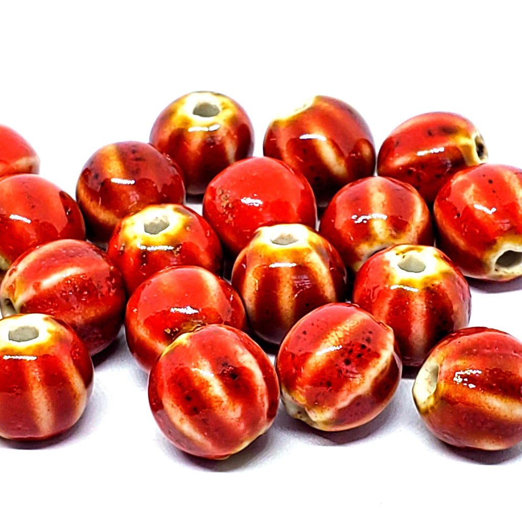 Red Ceramic Round Fluted 10mm - 10pcs