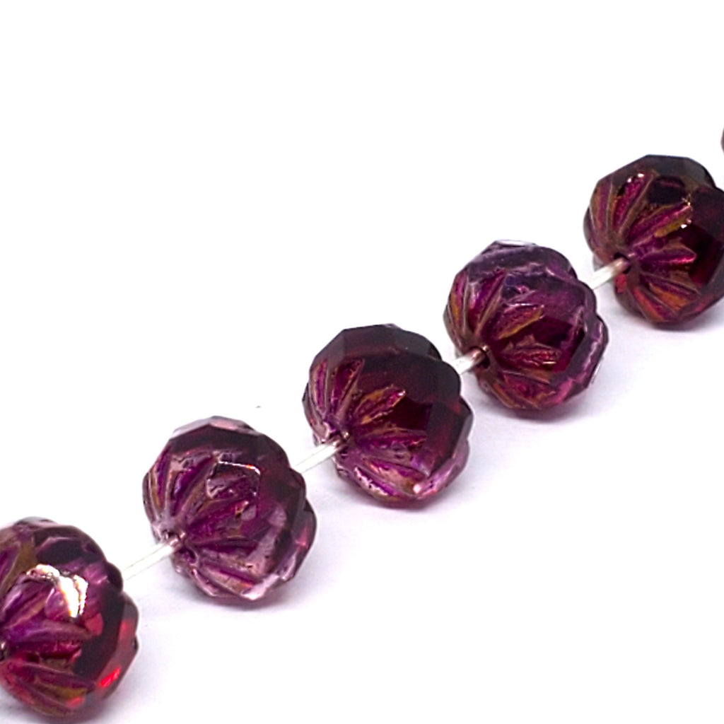 Two Tone Purple Czech Glass Rondelle Cathedral 10x7mm - 6pcs