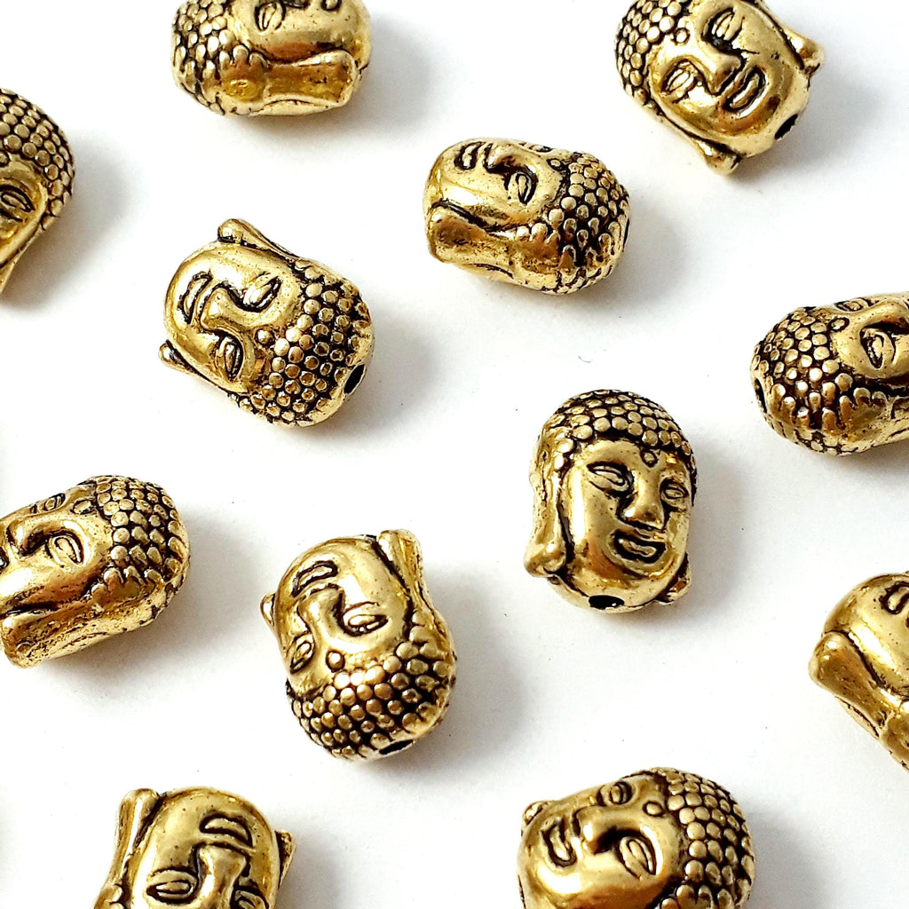 3d Buddha Head Antique Gold 11x9mm - 4pcs